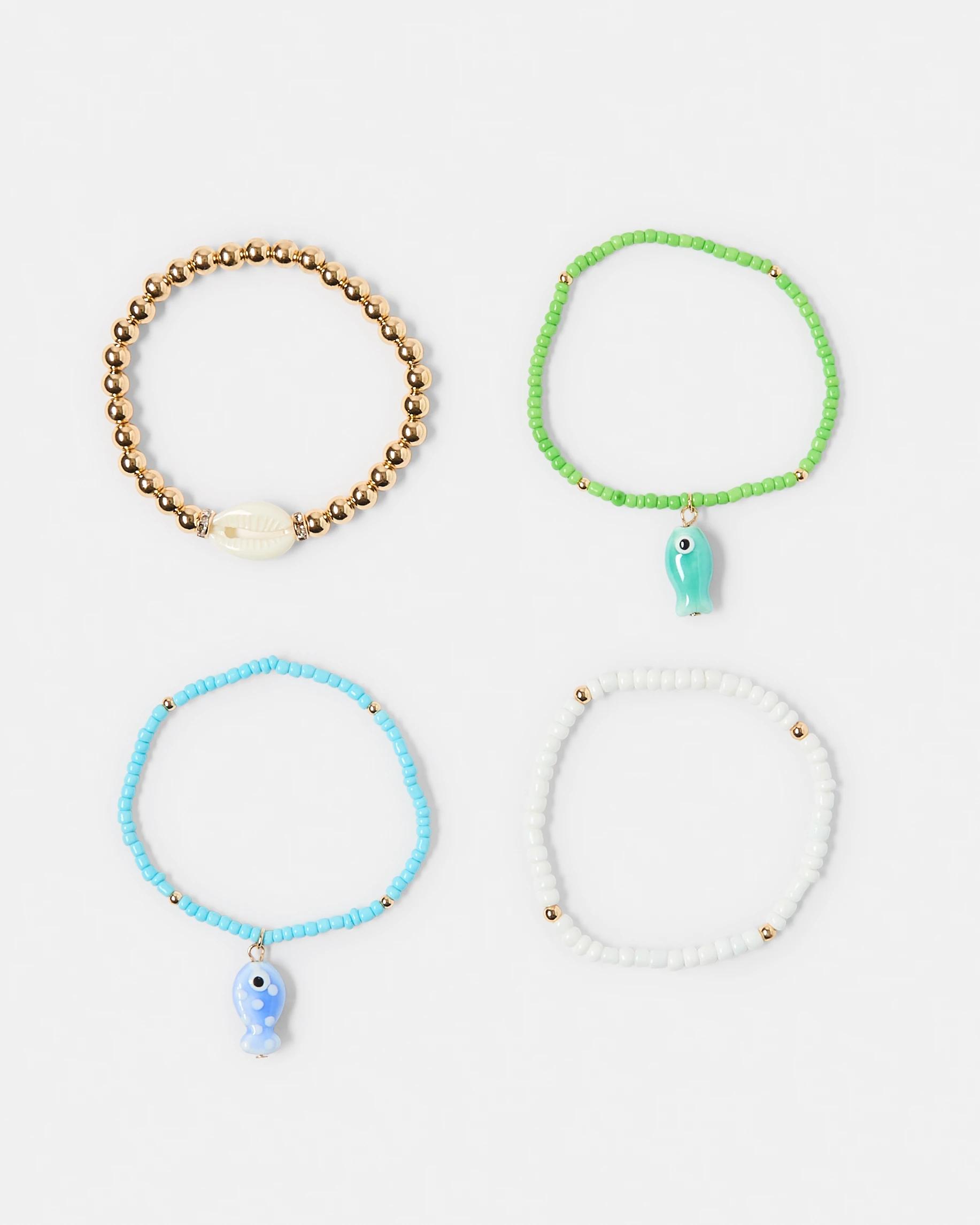 1 4 Pack Fish Bead Stretch Bracelets Blue, 1 of 7