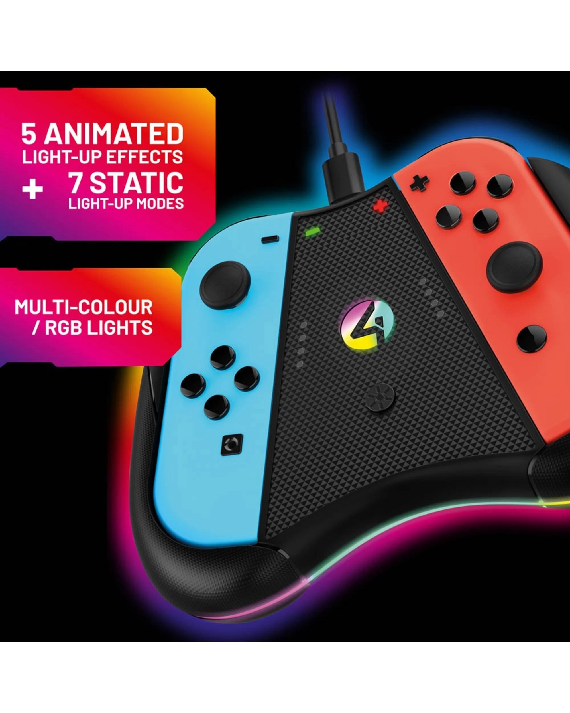 5 4Gamers Nintendo Switch Light Up LED RGB Joy-Con Play & Charge Comfort Controller, 5 of 5