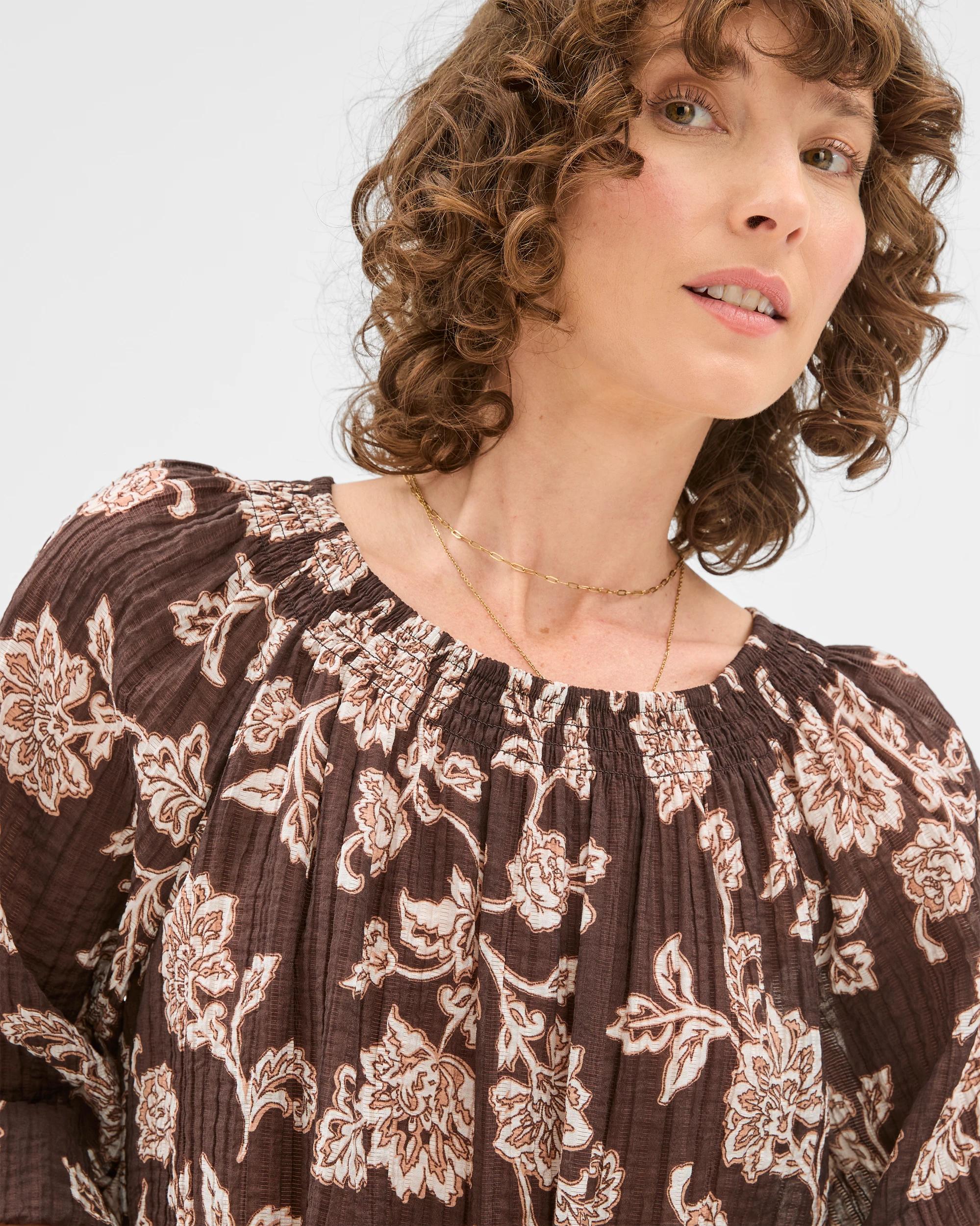 5 Target Woman Viscose/nylon Long Sleeve Shirred Neck Blouse, Mediterranean Bloom MEDITERRANEAN BLOOM, 5 of 6