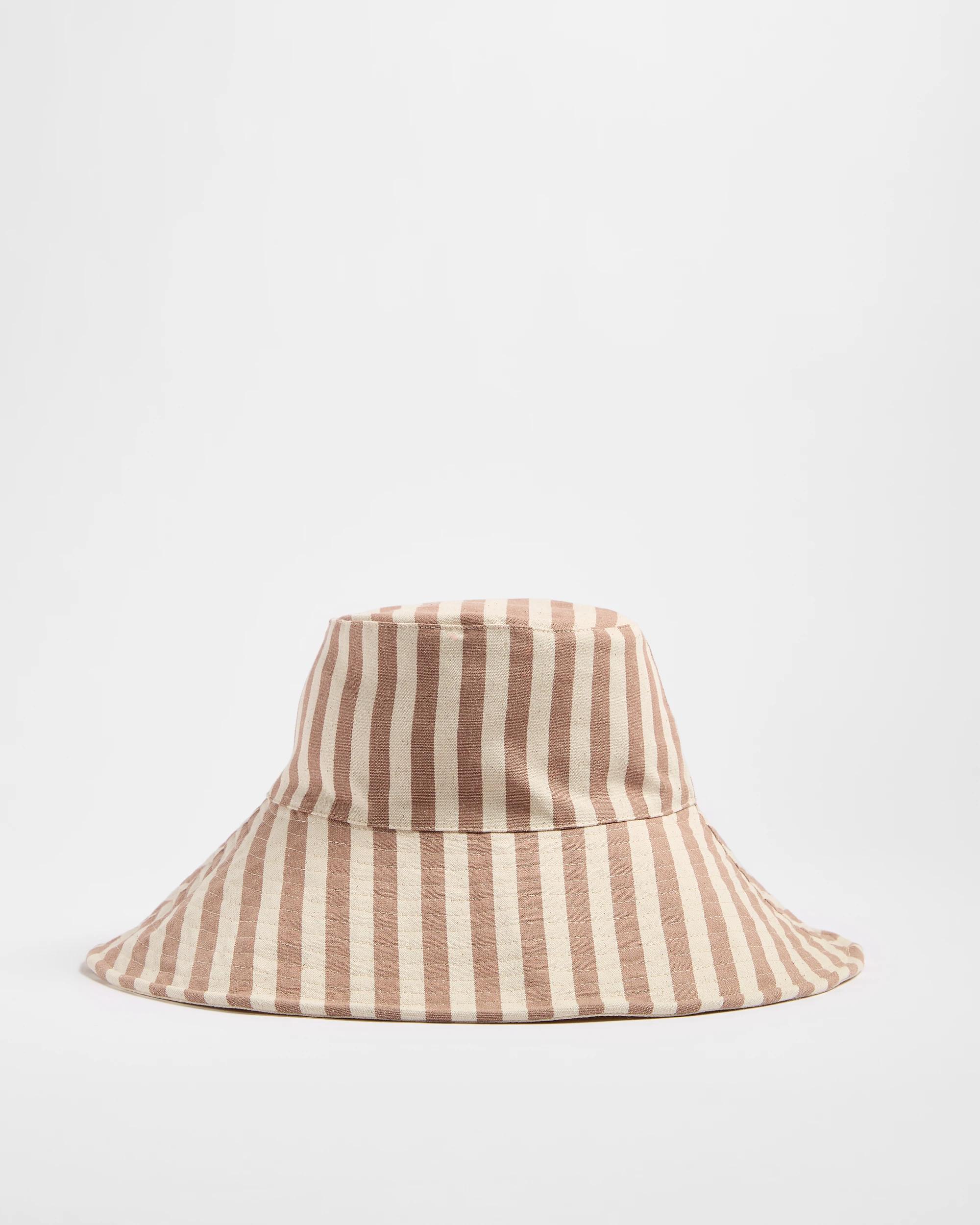 1 Target Womens Wide Brim Reversible Bucket Hat NATURAL STRIPE, 1 of 3