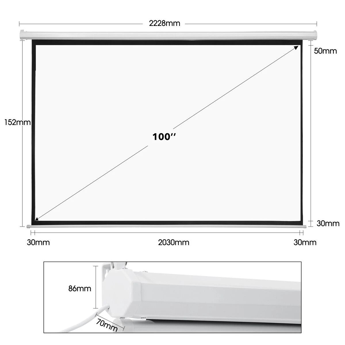 2 AUSWAY 100 Inch Projector Screen Large Motorised Electric Ceiling Wall Mounted, 2 of 6