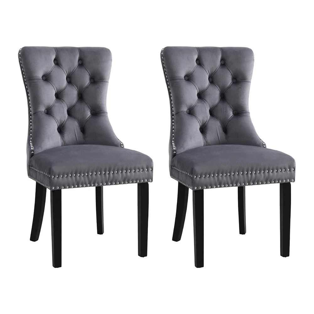 1 1 Set of 2 Artiss Dining Chairs  Velvet - Grey, 1 of 5