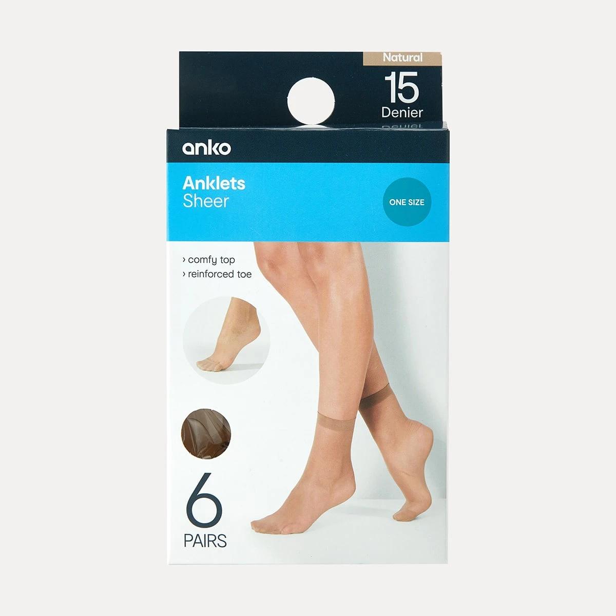 3 6 Pack Sheer Anklets Natural, 3 of 5