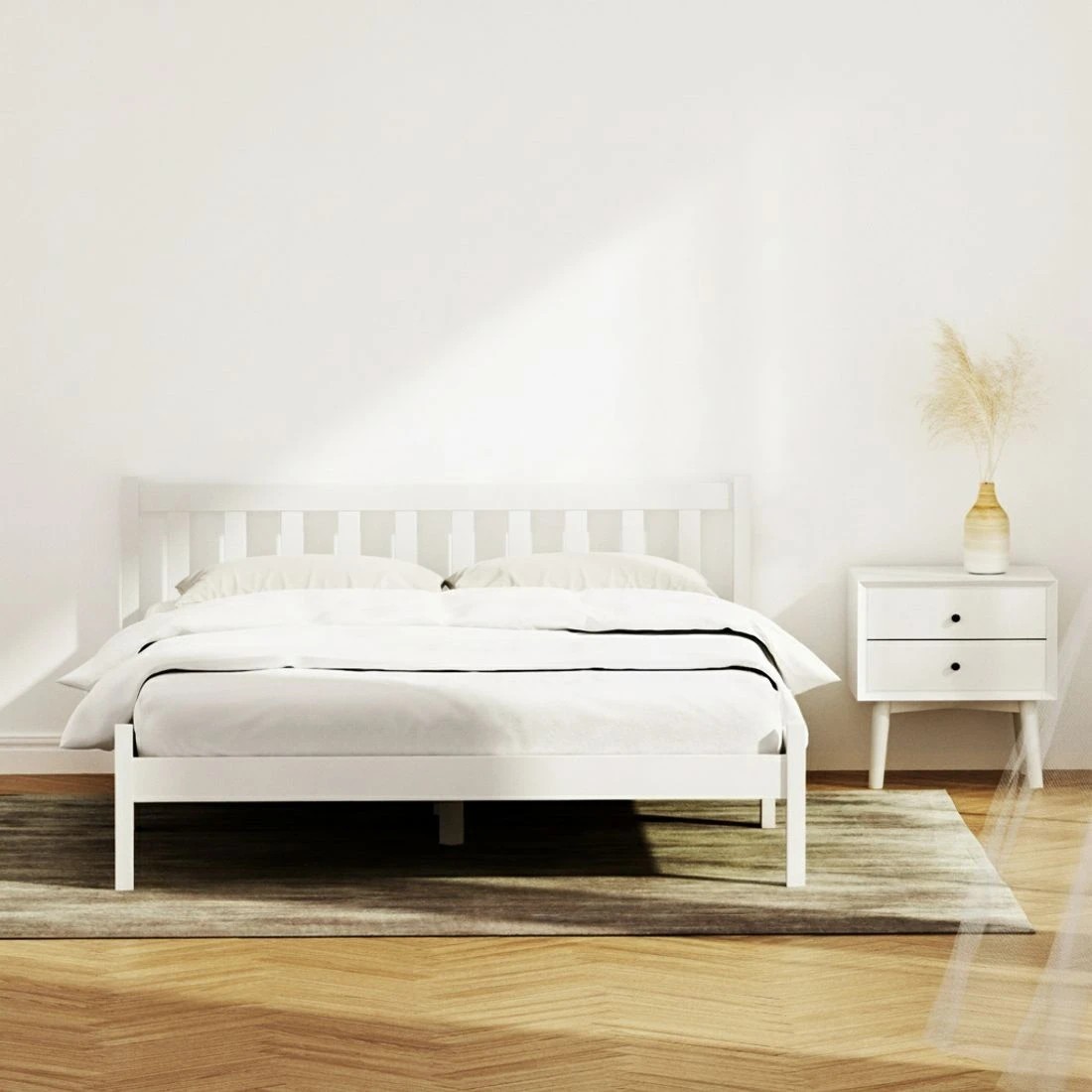 4 Artiss Bed Frame Double Size Wooden  SOFIE - White, 4 of 10