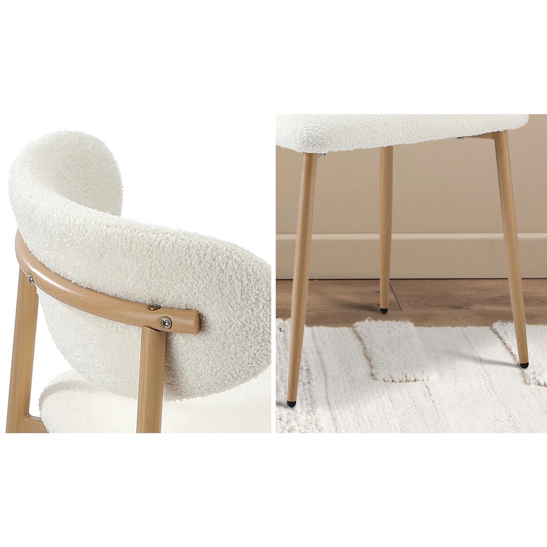 5 Oikiture 90cm Round Dining Table with 4x Dining Chairs Boucle - Multi, 5 of 9