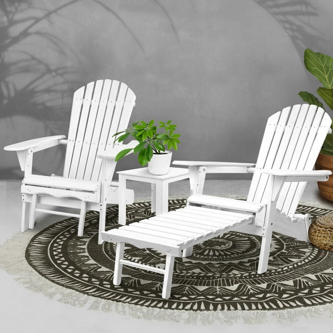 6 Gardeon 3PC Adirondack Outdoor Table and Chairs Wooden Sun Lounge Beach Patio - White, 6 of 6