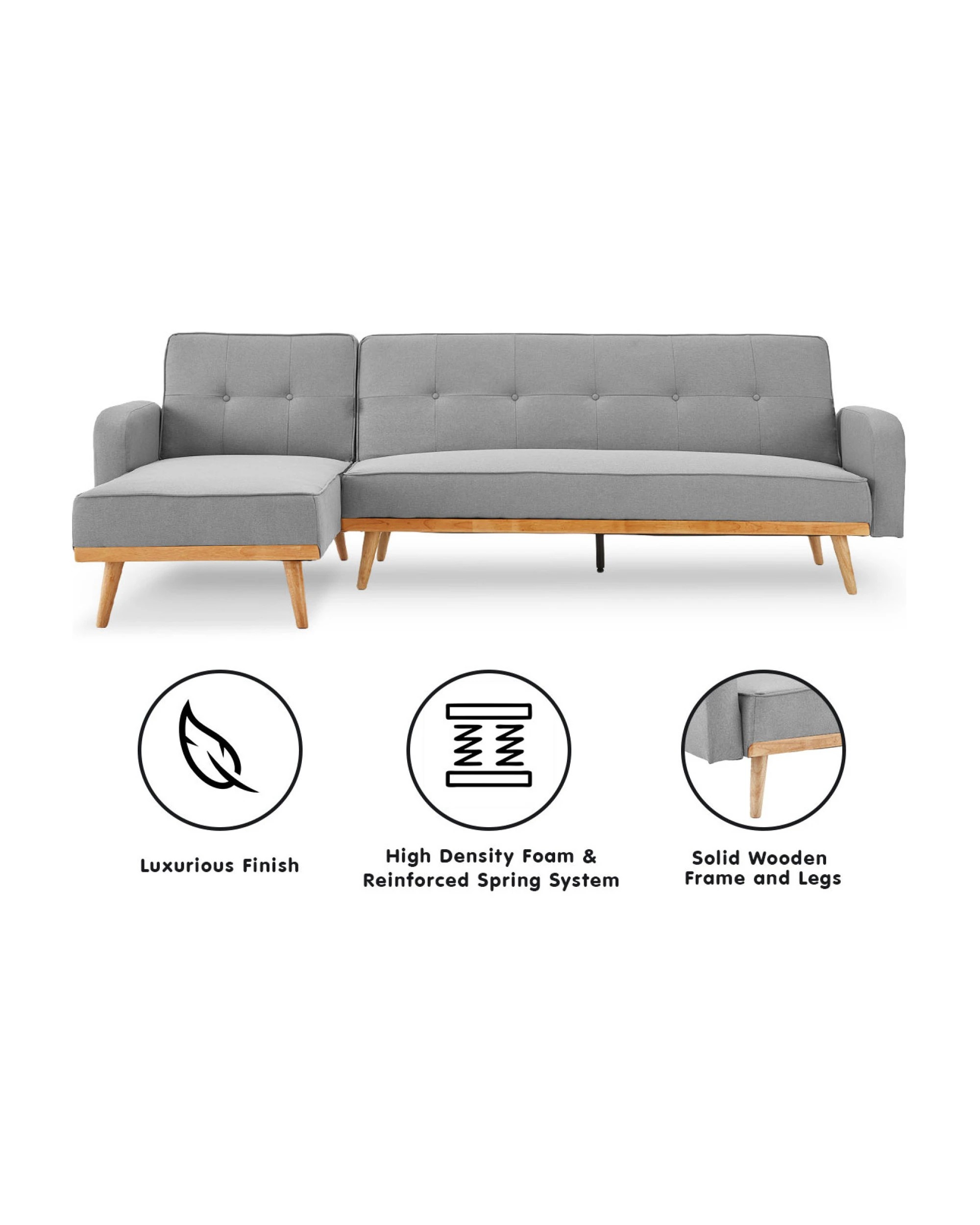 2 Sarantino 3-seater Corner Sofa Bed With Chaise Lounge - Light Grey, 2 of 10