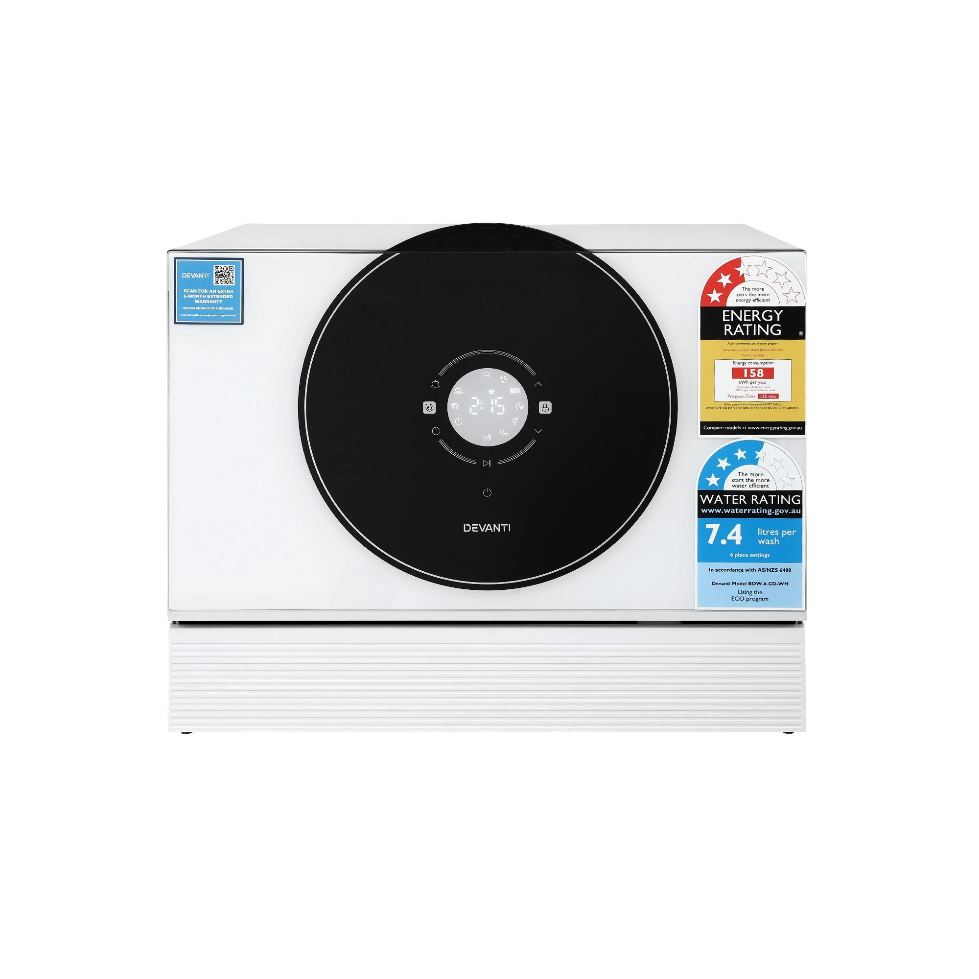 1 Devanti 6 Place Setting Benchtop Dishwasher - White, 1 of 8