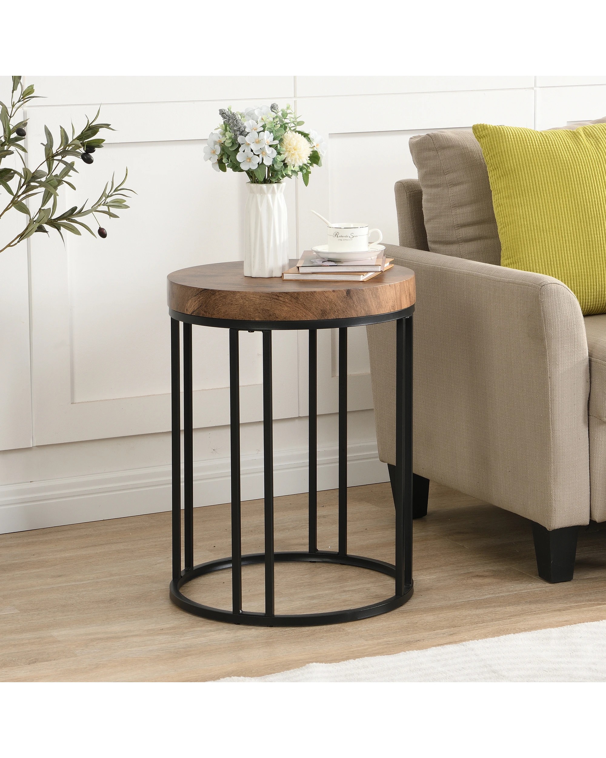 4 IHOMDEC Round Side Table MDF Top with Metal Frame  Set of 2, 4 of 5