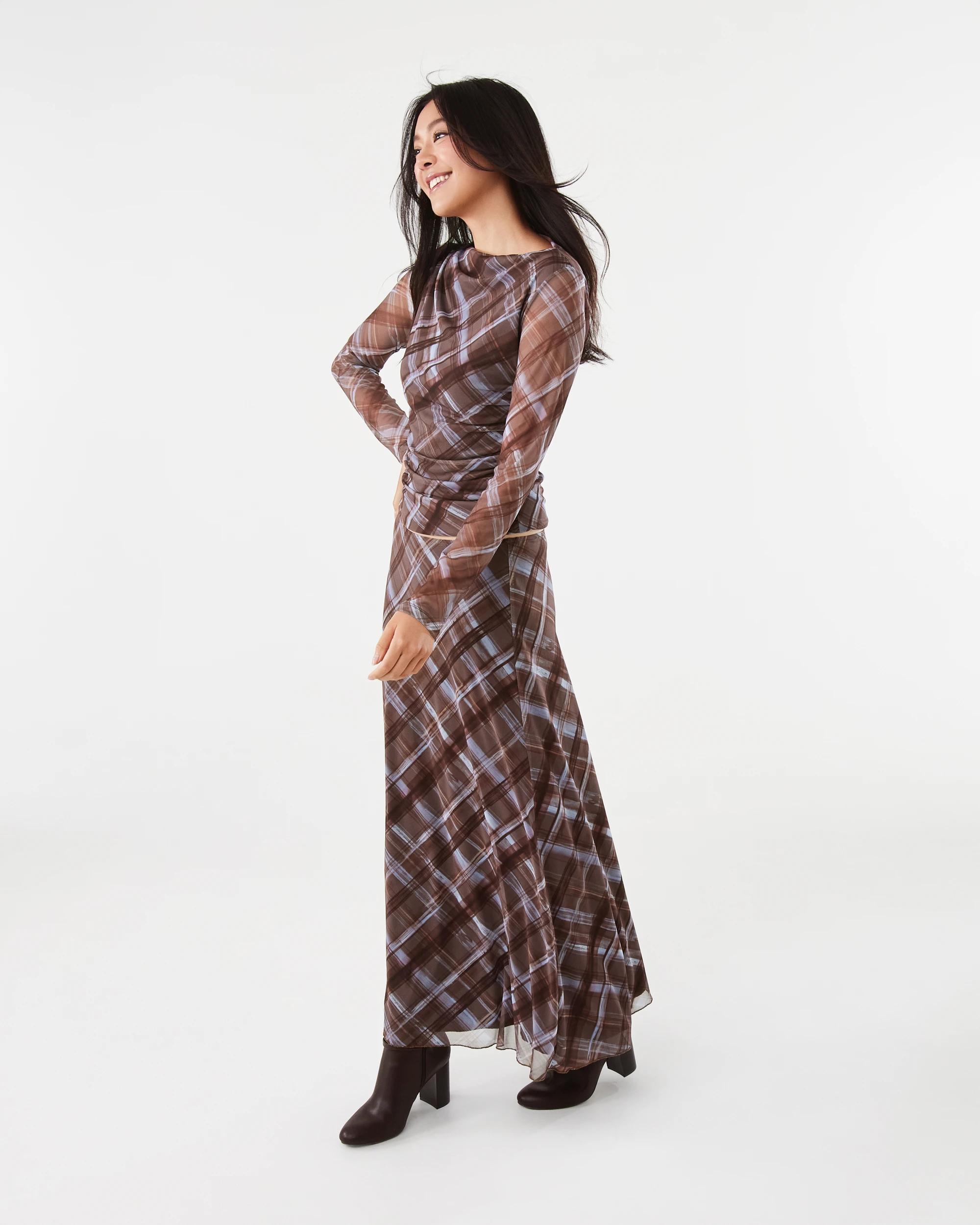 3 Long Sleeve Mesh Drape Top Choc Chk, 3 of 9