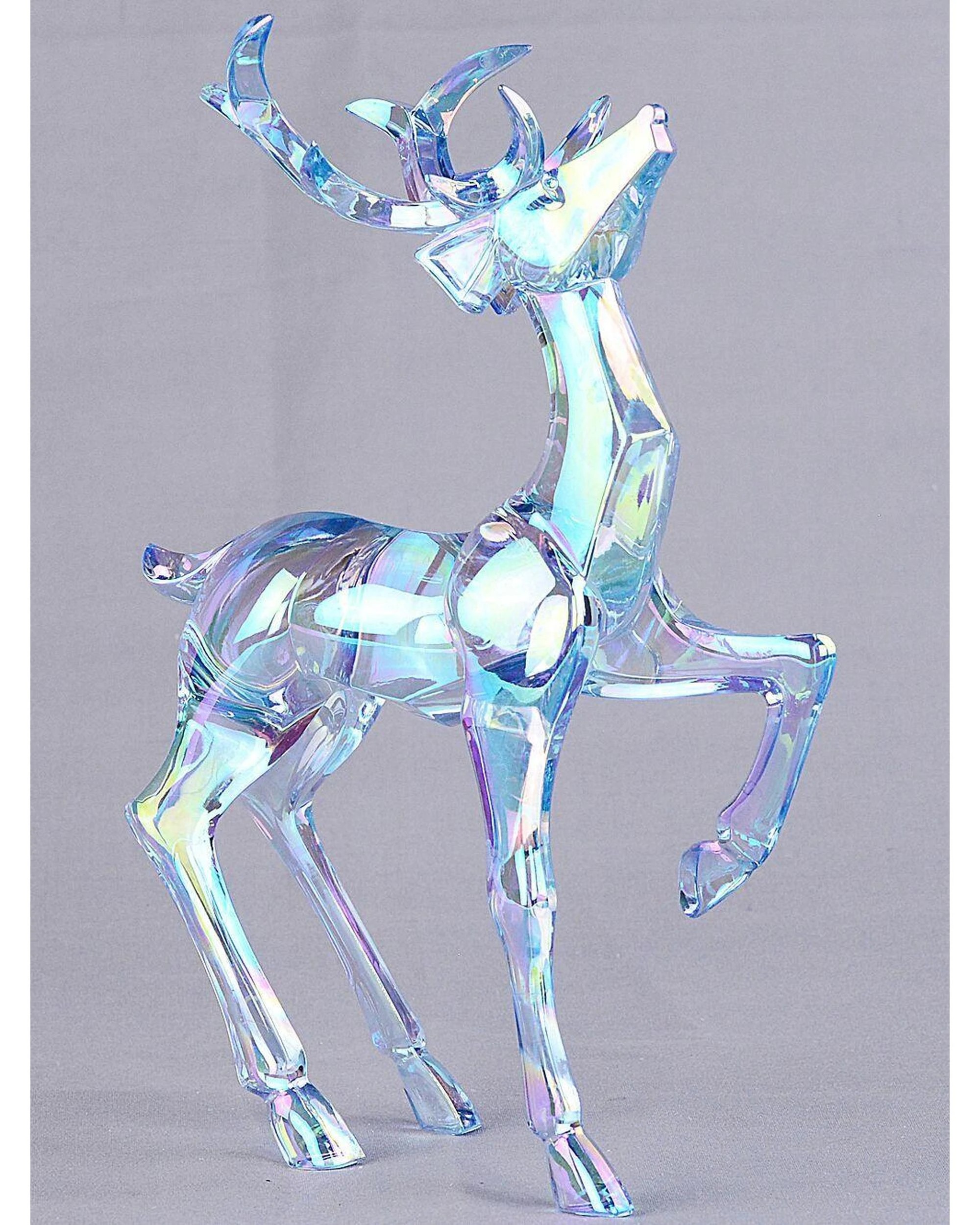 Christmas Warehouse 19cm Iridescent Blue Glass Style Standing Reindeer ...