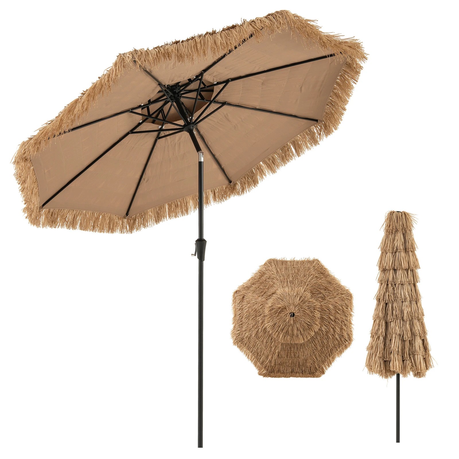 1 Costway 2.7M Hawaiian Beach Umbrella Tilting Outdoor Parasol Fringed Sun Shade Shelter, 1 of 2