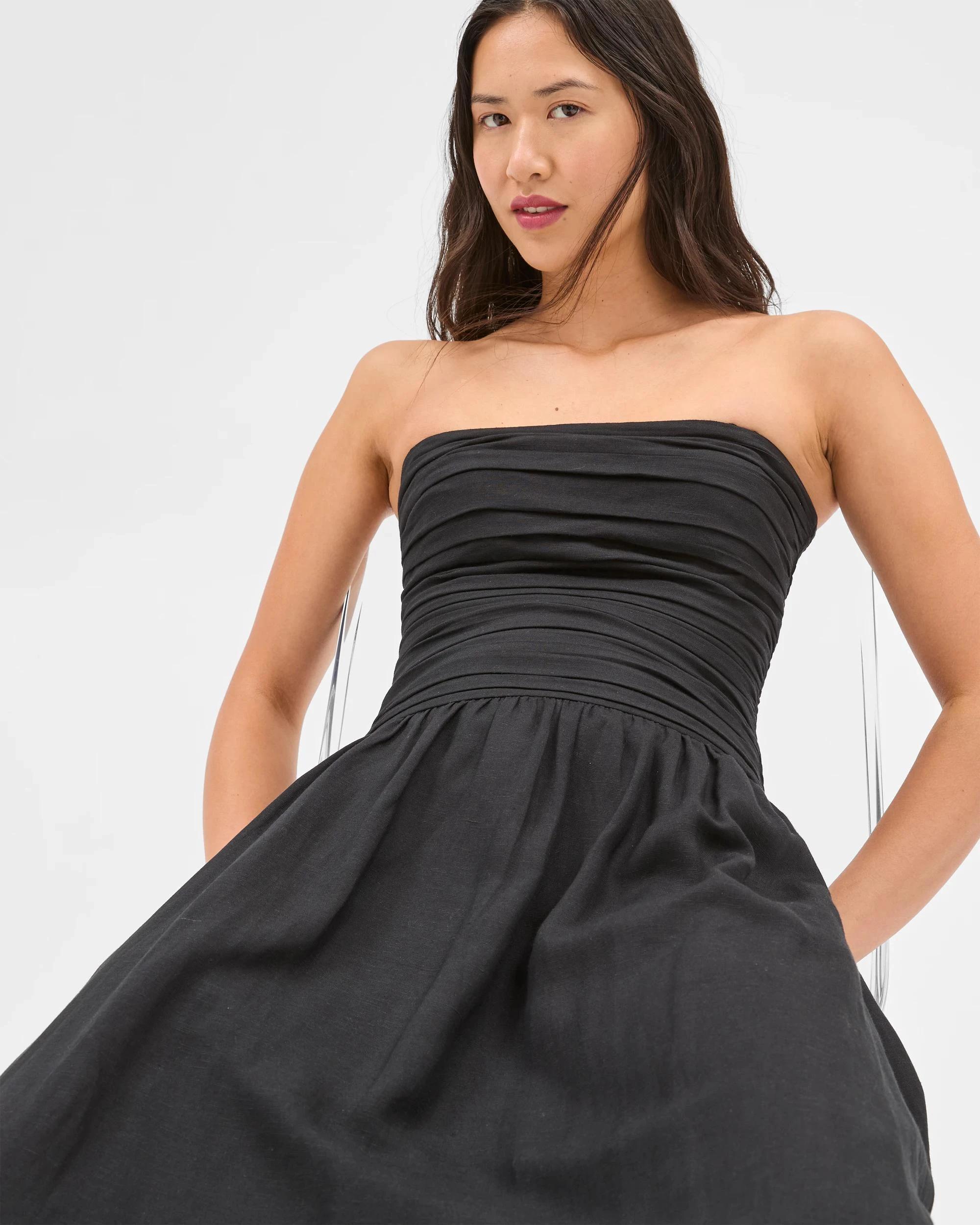 7 Gathered Sleeveless Midi Dress - Preview BLACK, 7 of 7