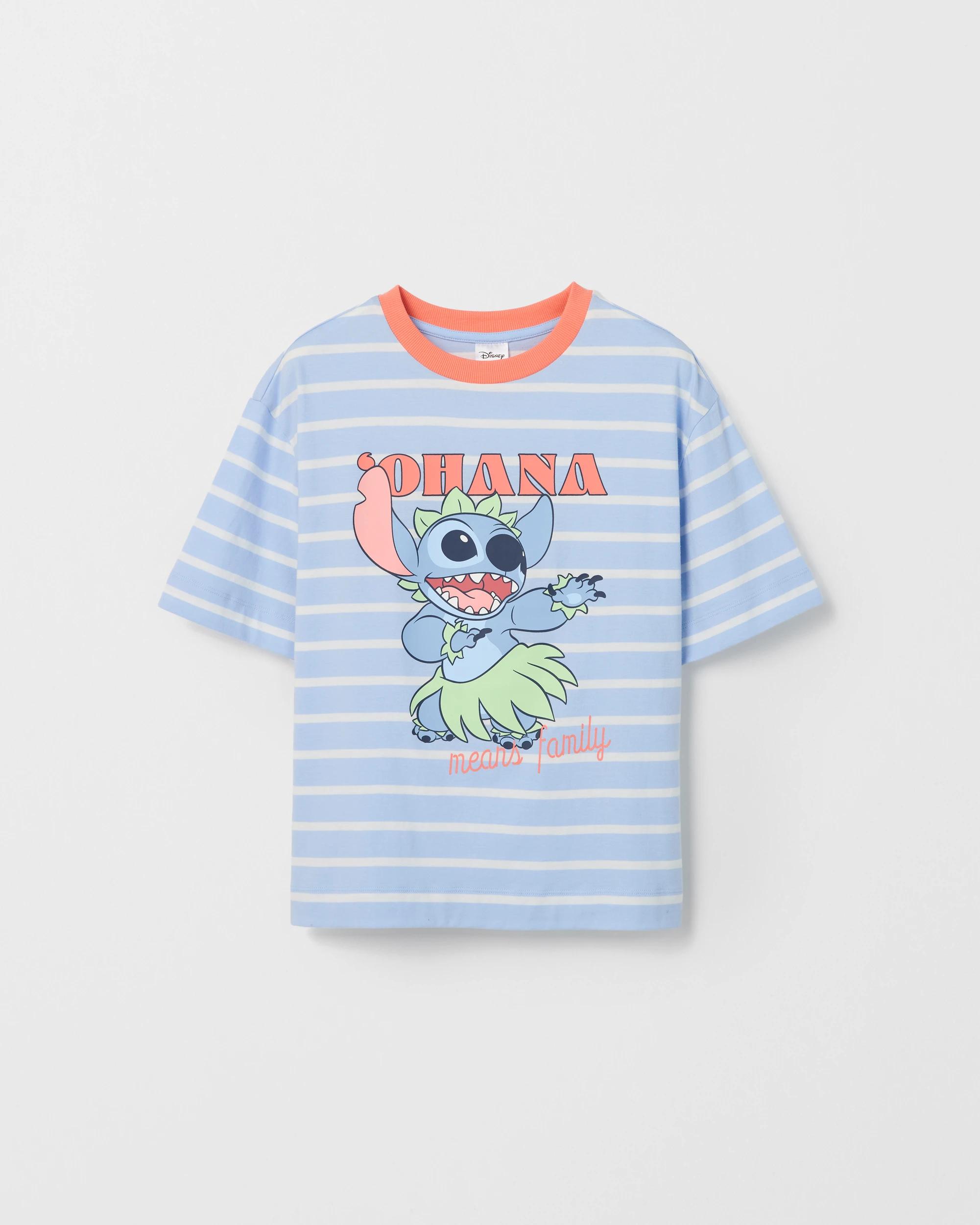 1 Disney Lilo & Stitch Australian Cotton Oversized T-Shirt MULTI STITCH OHANA STRIPE, 1 of 2