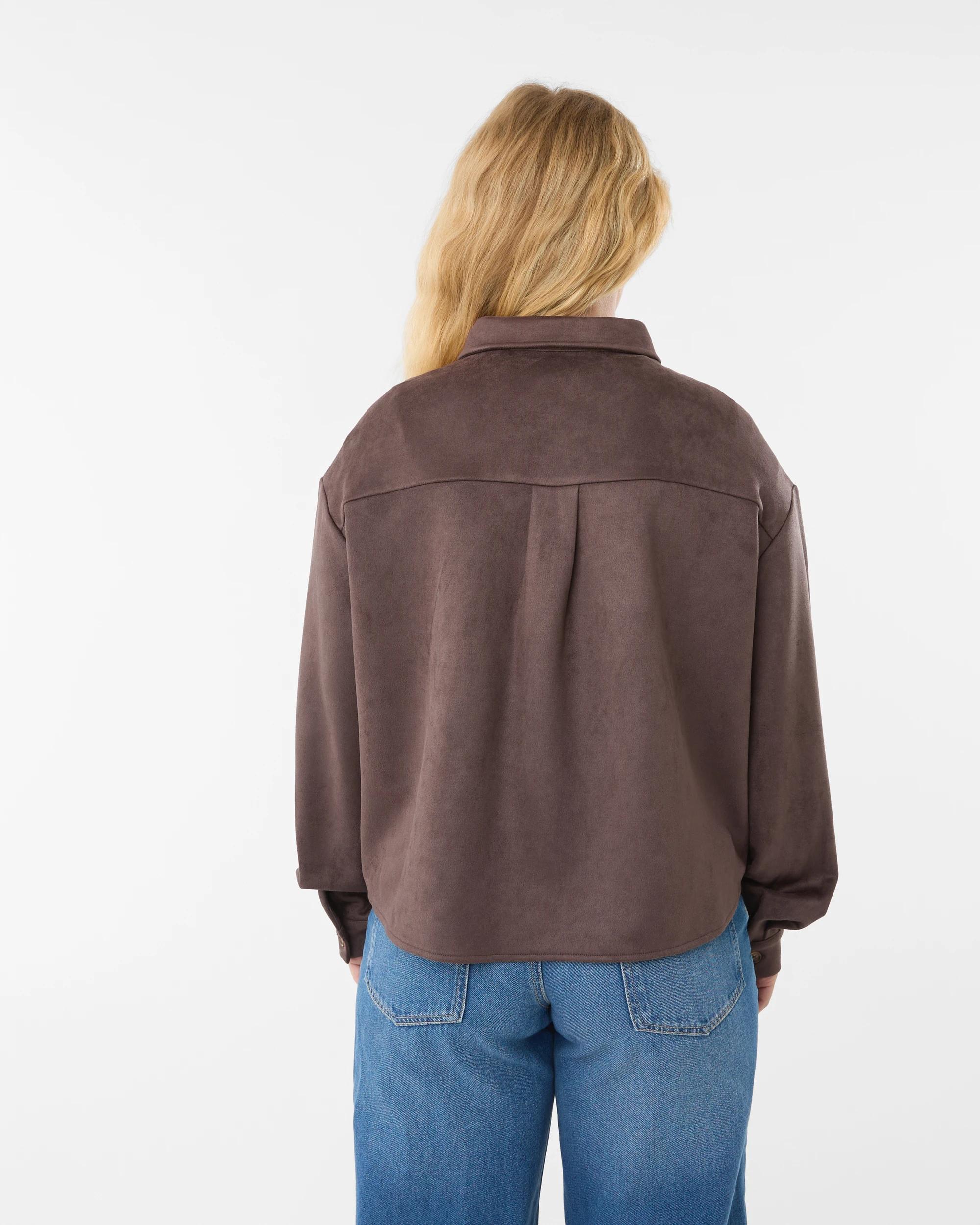 5 Long Sleeve Suedette Shirt Choc Plum, 5 of 10