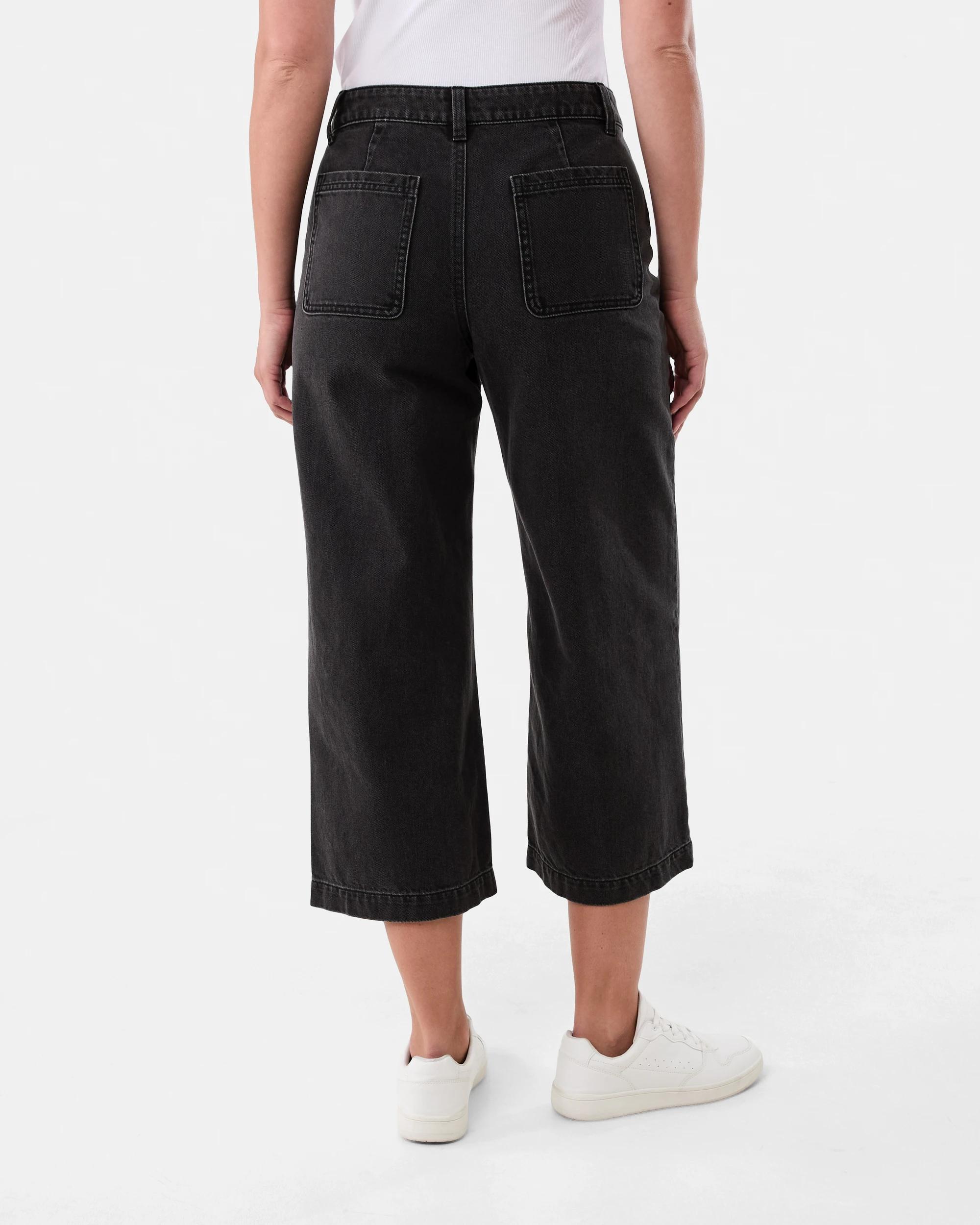 3 Cropped Wide Leg Jeans Black Wash, 3 of 6