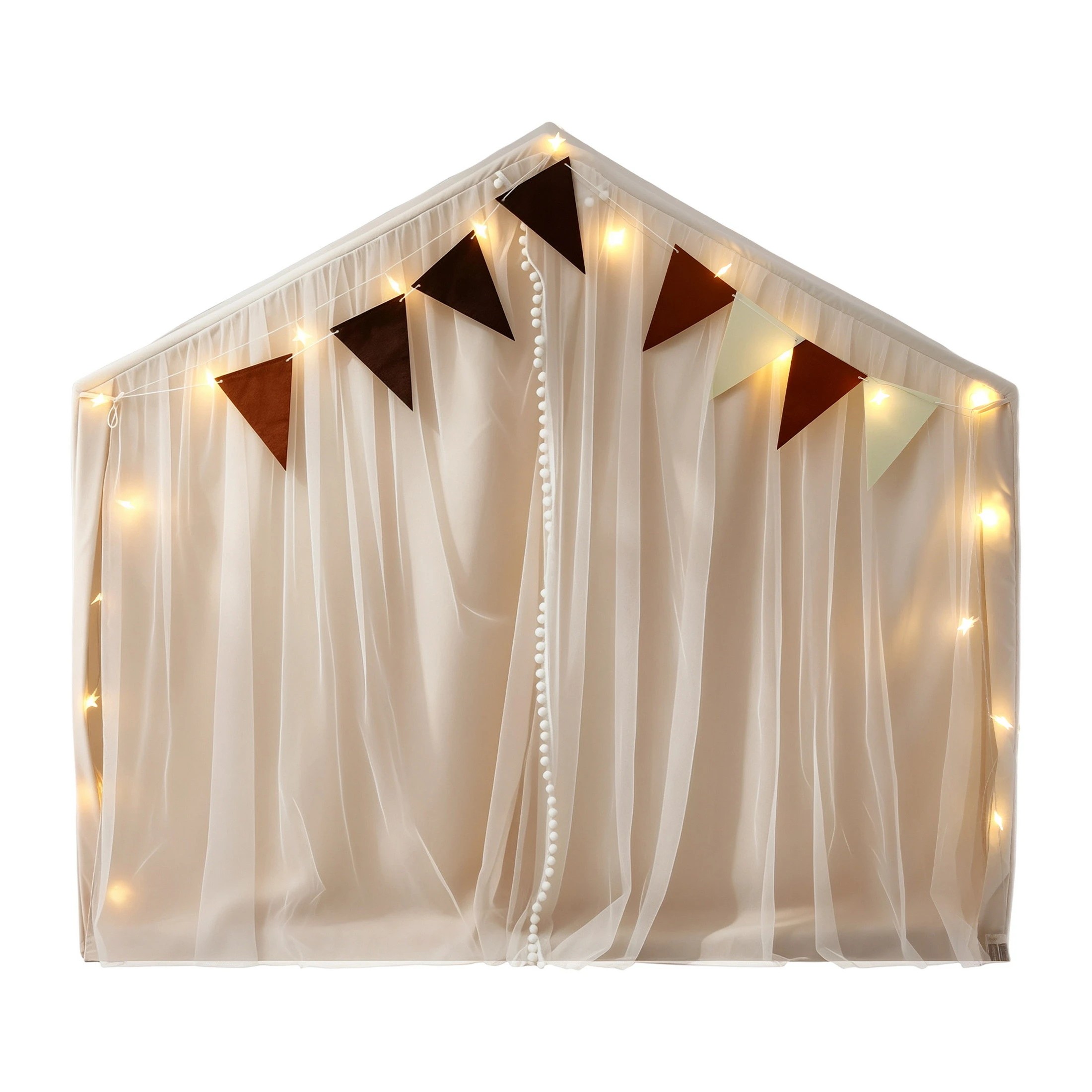 3 Keezi Kids Play Tent with Star Lights, Windows & Flag – 144x95cm Indoor Playhouse - Beige, 3 of 8
