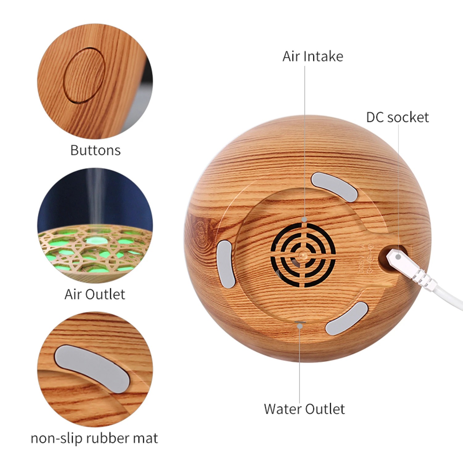 8 TODO 120ml Humidifier Aromatherapy Diffuser 7 Colour Led Ultrasonic Mist - Woodgrain, 8 of 9