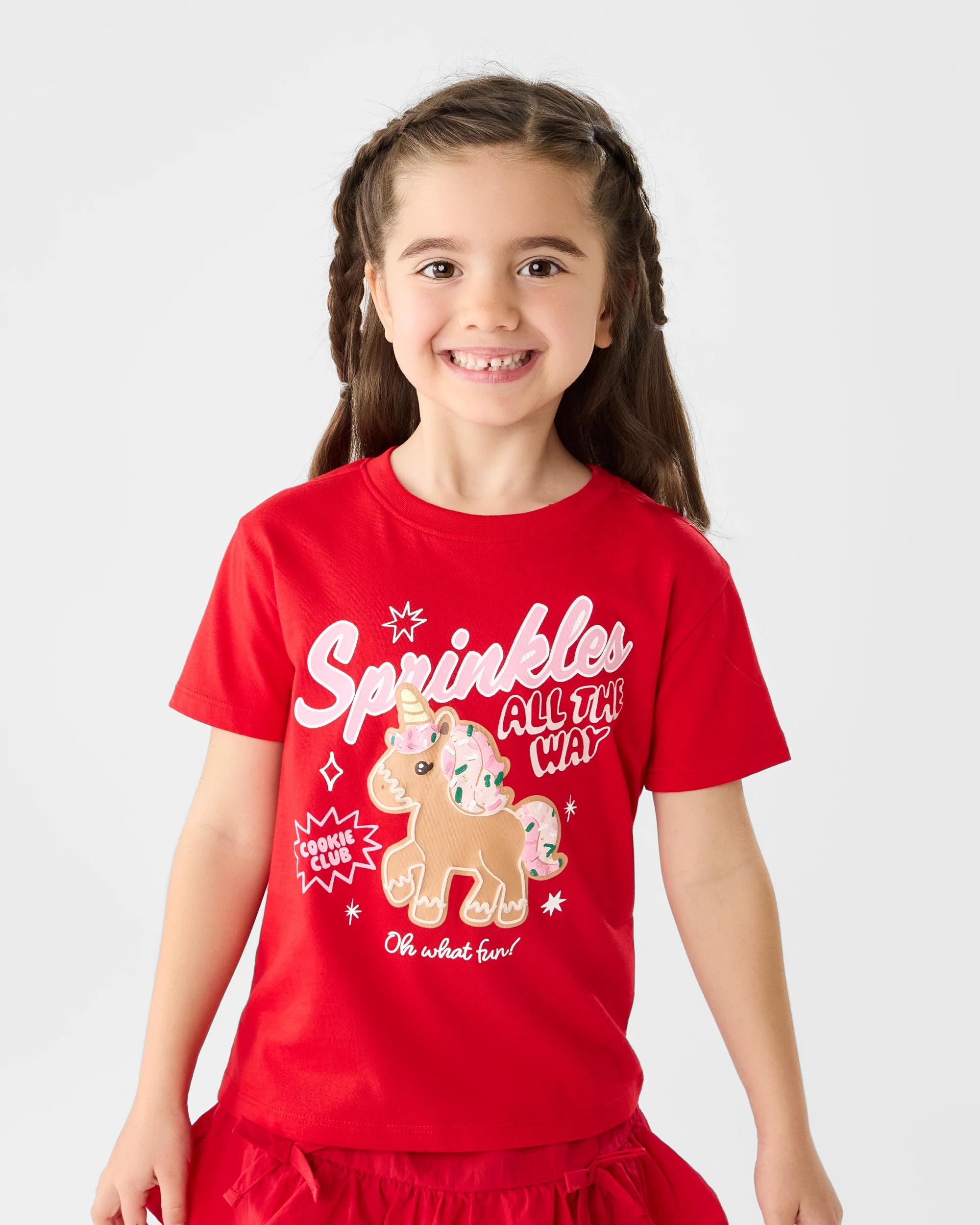 1 Christmas Print T-shirt Red Uncrn, 1 of 6