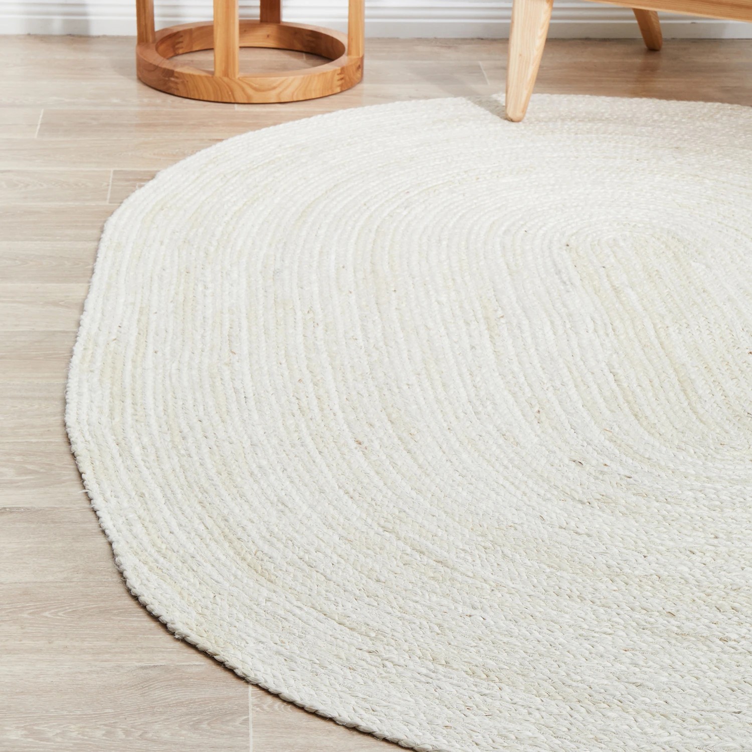 3 Common Ground Rugs Shoreline White 220x150cm - Medium Oval Hand Braided Jute Rug - Natural, 3 of 9