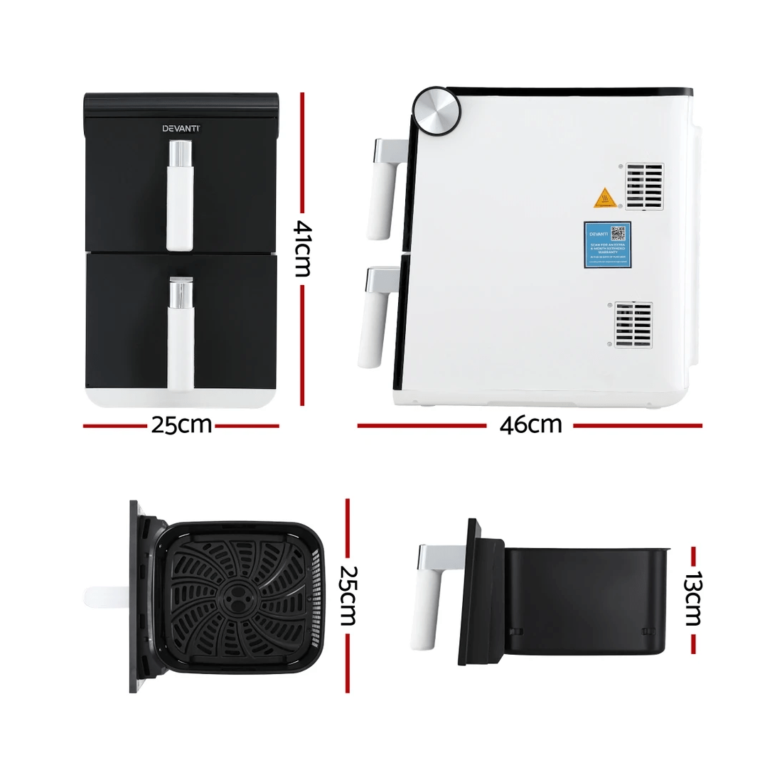 2 Devanti Air Fryer Oven 11L Dual Zone Fryers - White, 2 of 7