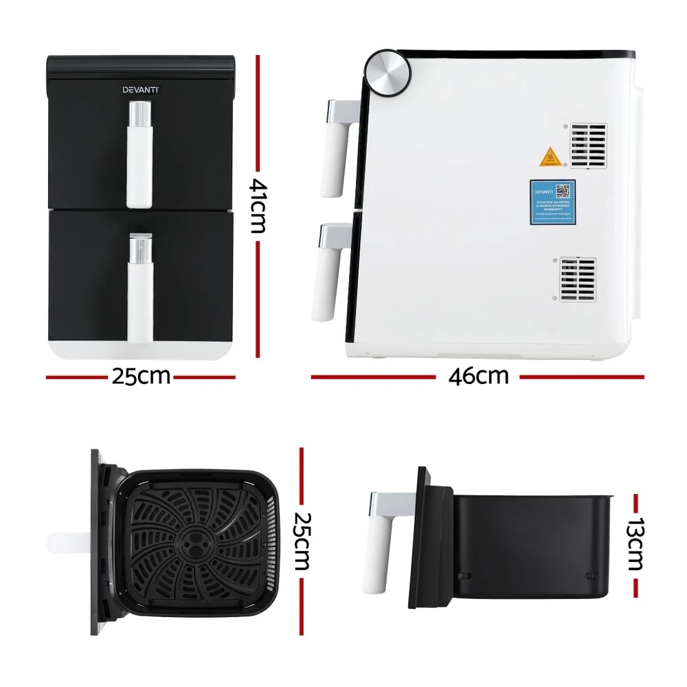 2 Devanti Air Fryer Oven 11L Dual Zone Fryers - White, 2 of 8