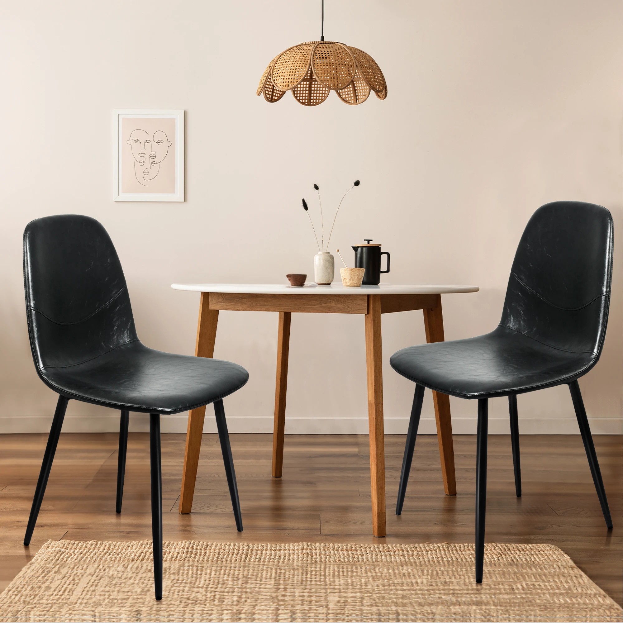 8 Levede 2x Dining Chairs PU Leather - Black, 8 of 9