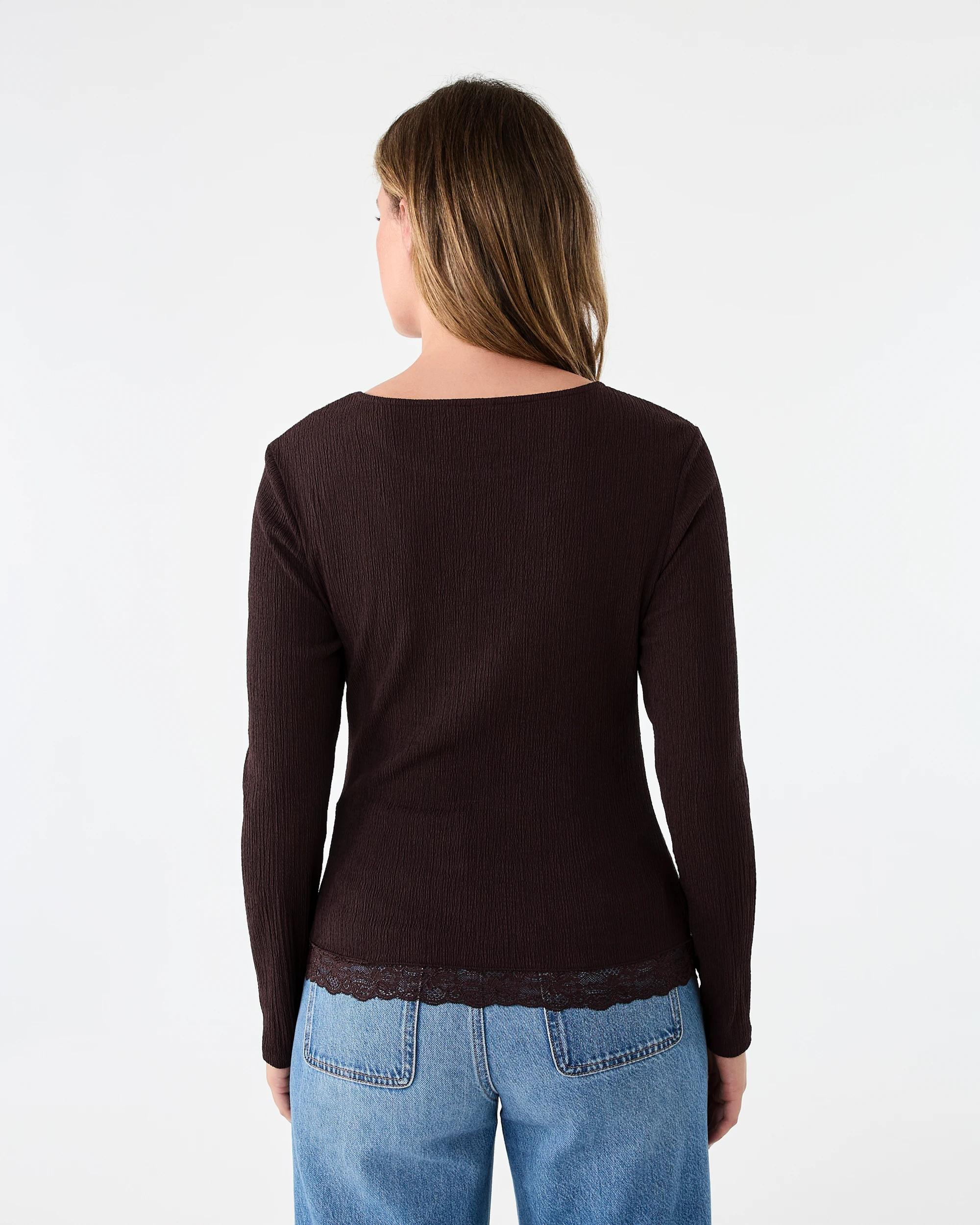 3 Long Sleeve Asymmetrical Lace Trim Top Choc Plum, 3 of 7