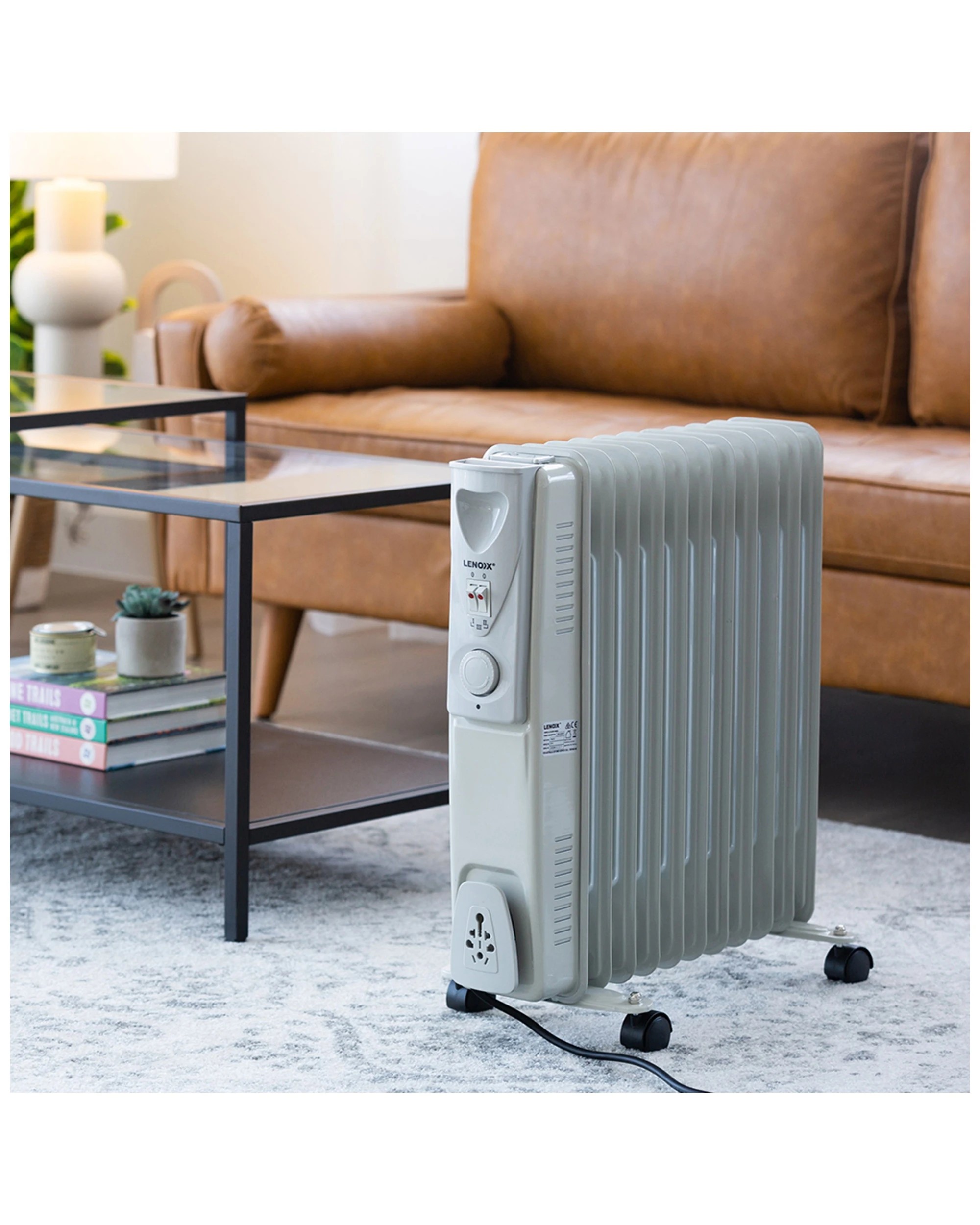 6 Lenoxx 2400w Electric Convection/radiant 11 Fin Oil Column Heater W/castors - White, 6 of 6