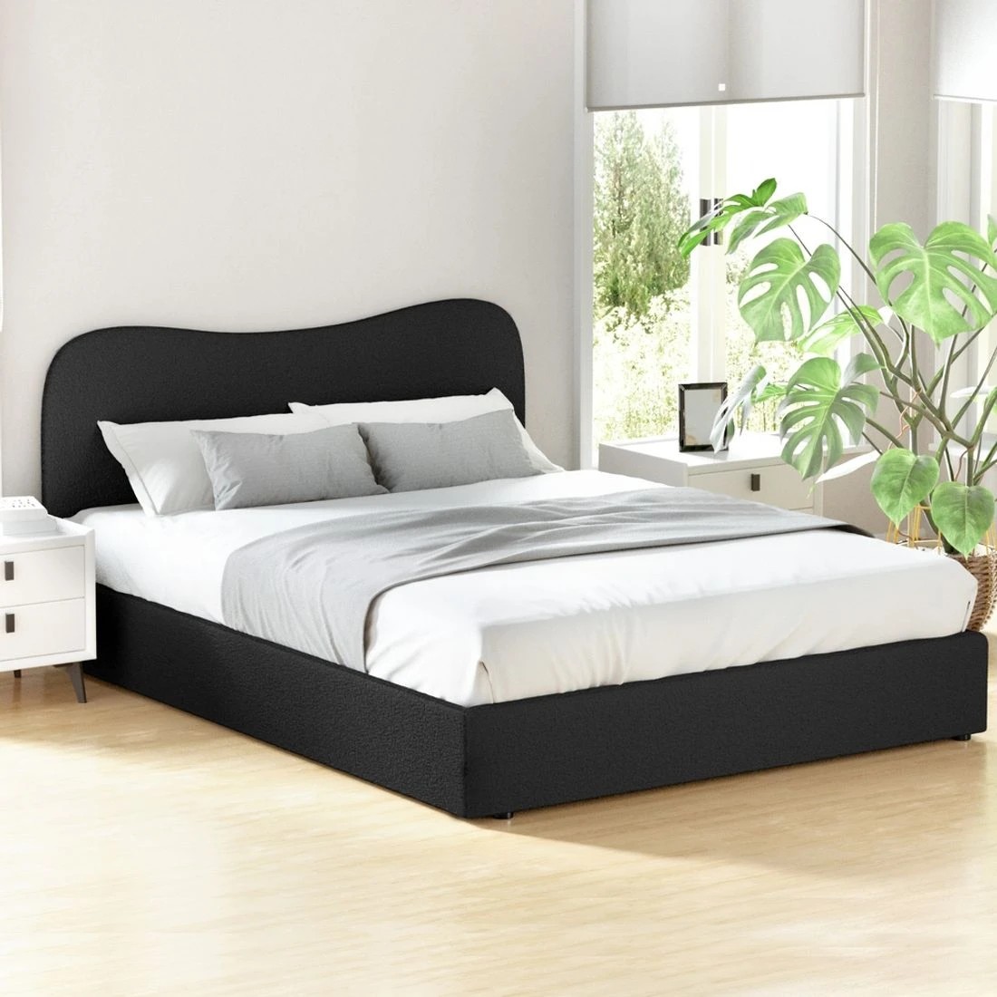 3 Artiss Bed Frame Queen Size Boucle DARA - Black, 3 of 6