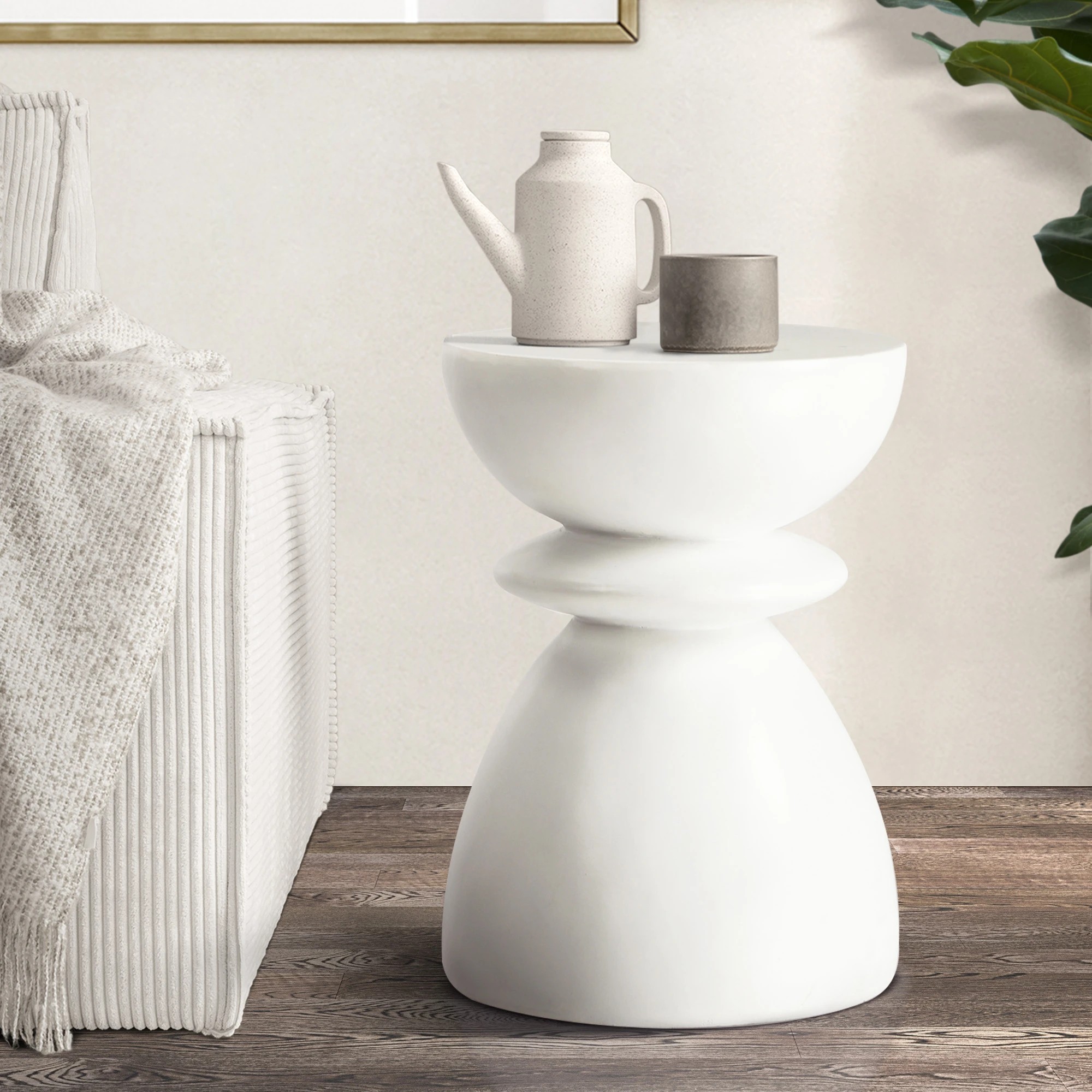 3 Oikiture Side Table Round Coffee End Stool Bedside Stand Stone Patio Garden - White, 3 of 9
