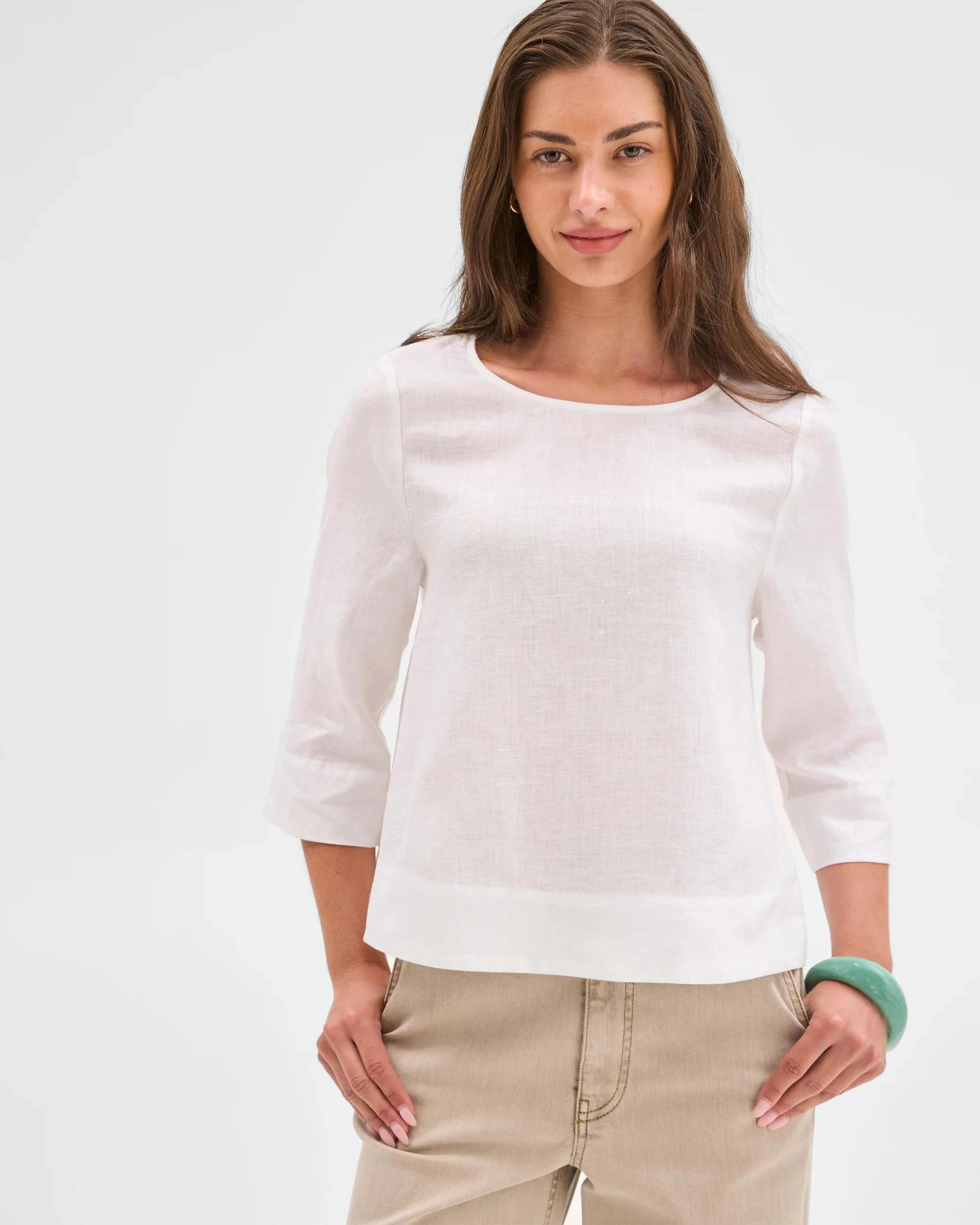 3 Target Petites Petites European Linen 3/4 Sleeve Cross Back Top WHITE, 3 of 6
