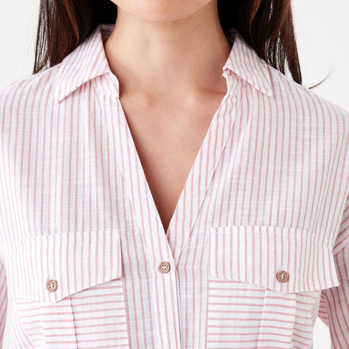 5 Long Roll Sleeve Cotton Shirt Strp Pink, 5 of 6