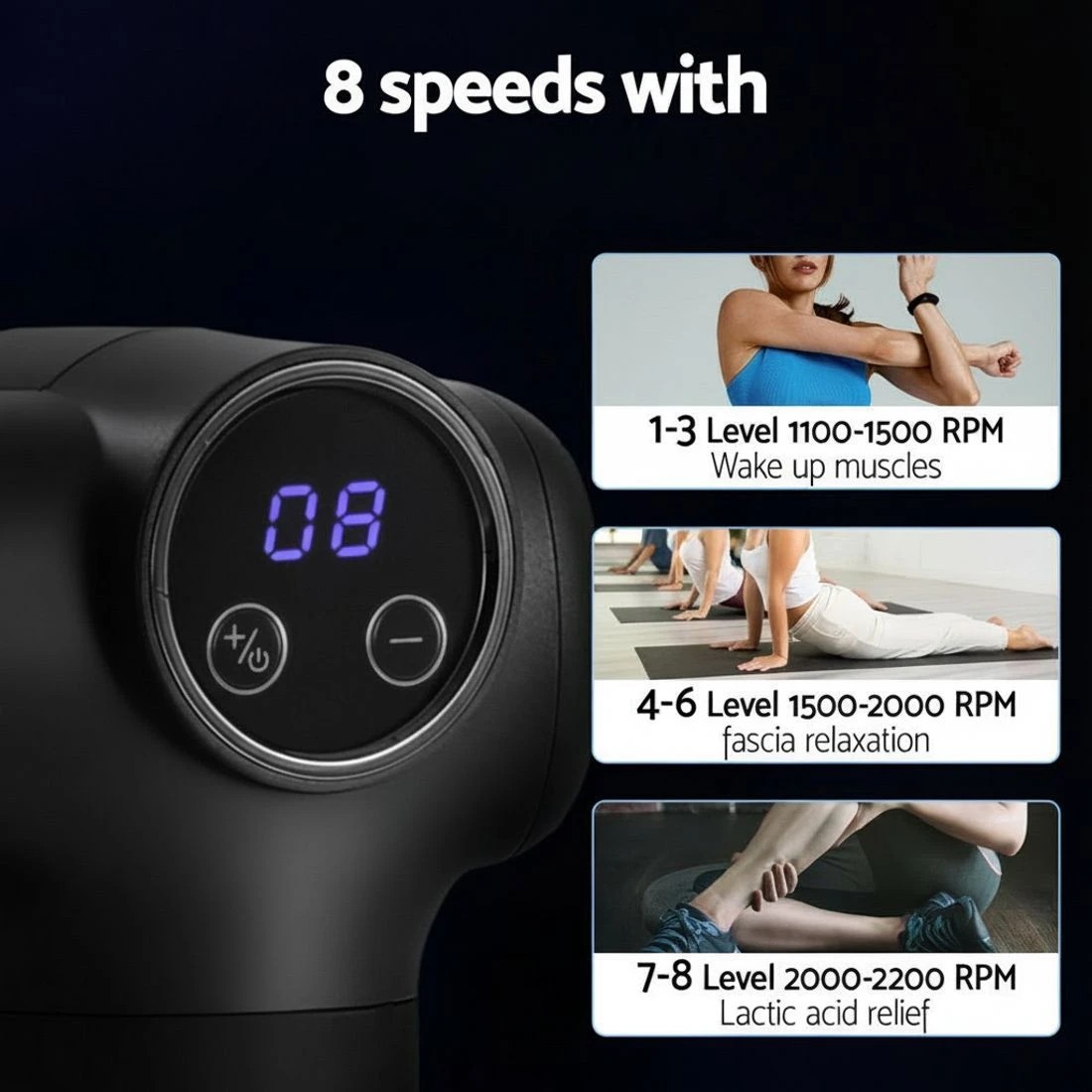 6 Everfit Massage Gun 8 Speed 4 Heads Vibration Muscle Massager Chargeable - Black, 6 of 6