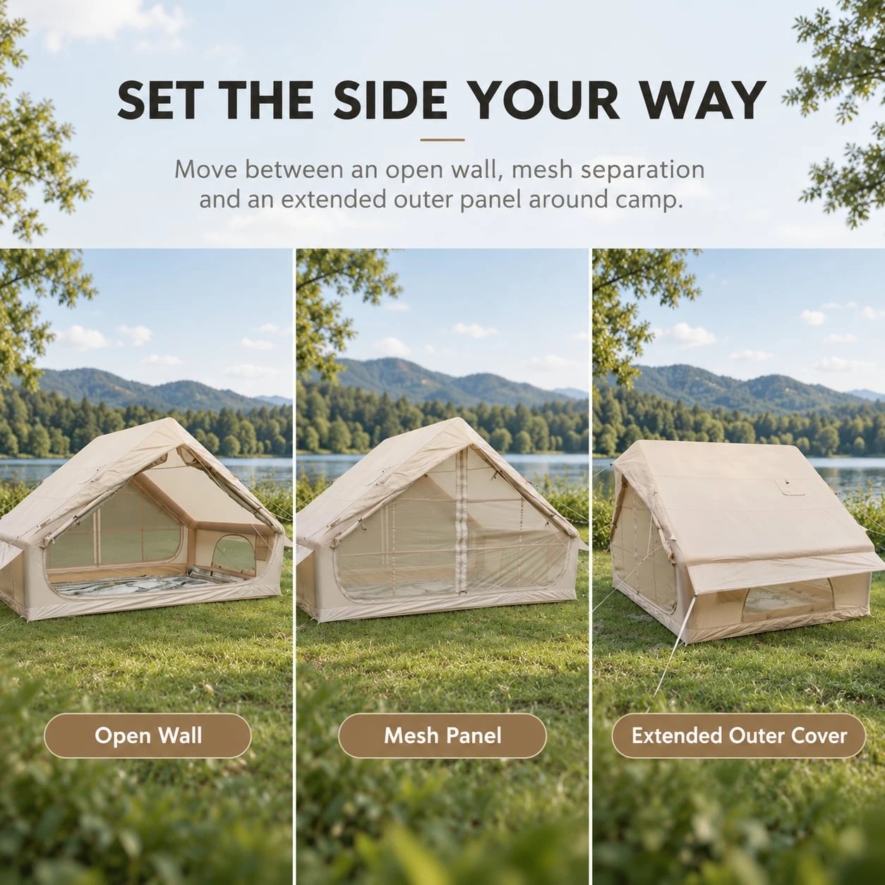 5 Weisshorn Inflatable A-Frame Camping Tent Large Outdoor Glamping - Beige, 5 of 10