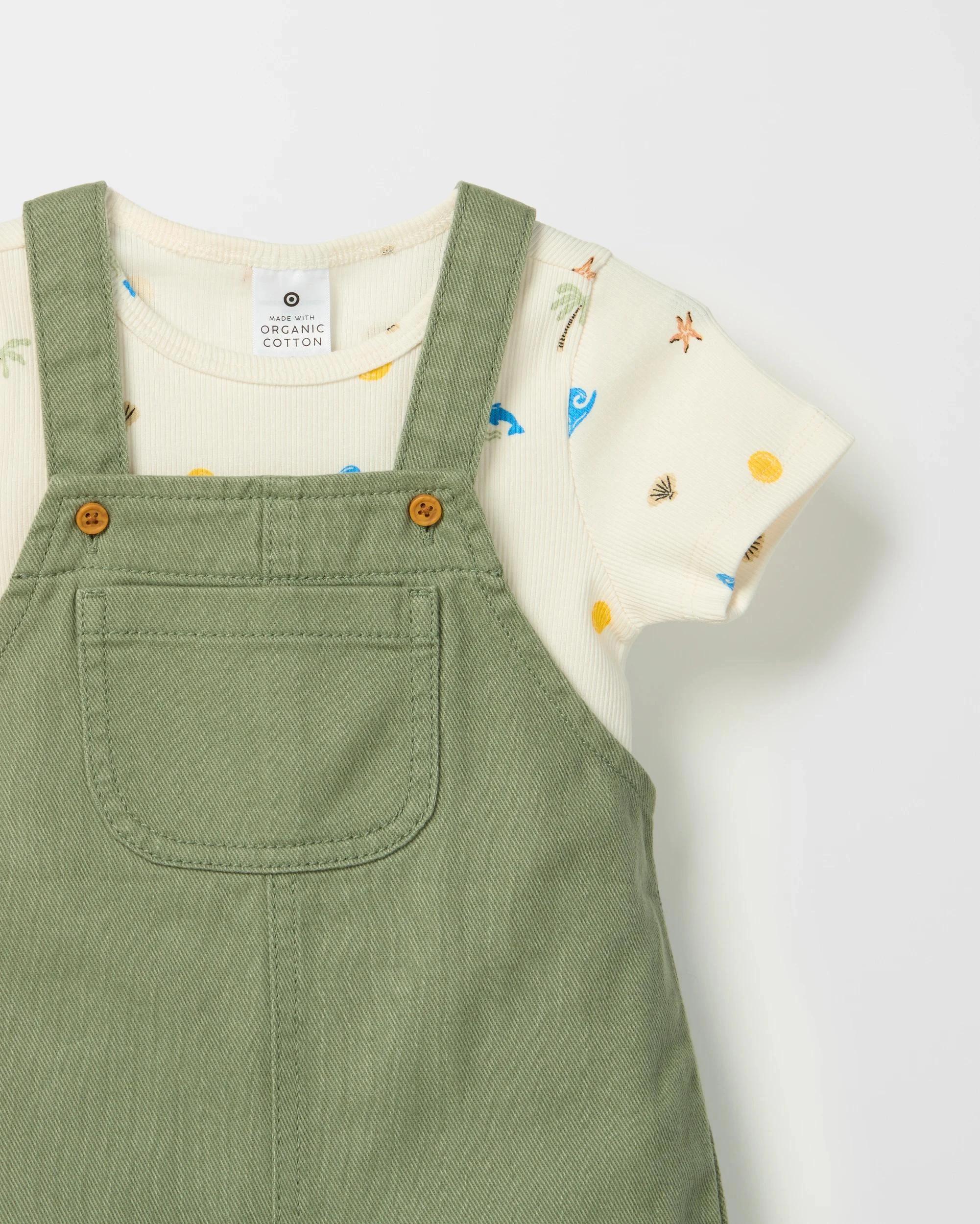 2 Target Baby Baby Organic Cotton Twill Shortalls with Bodysuit 2 Piece Set SANDSTONE, 2 of 2