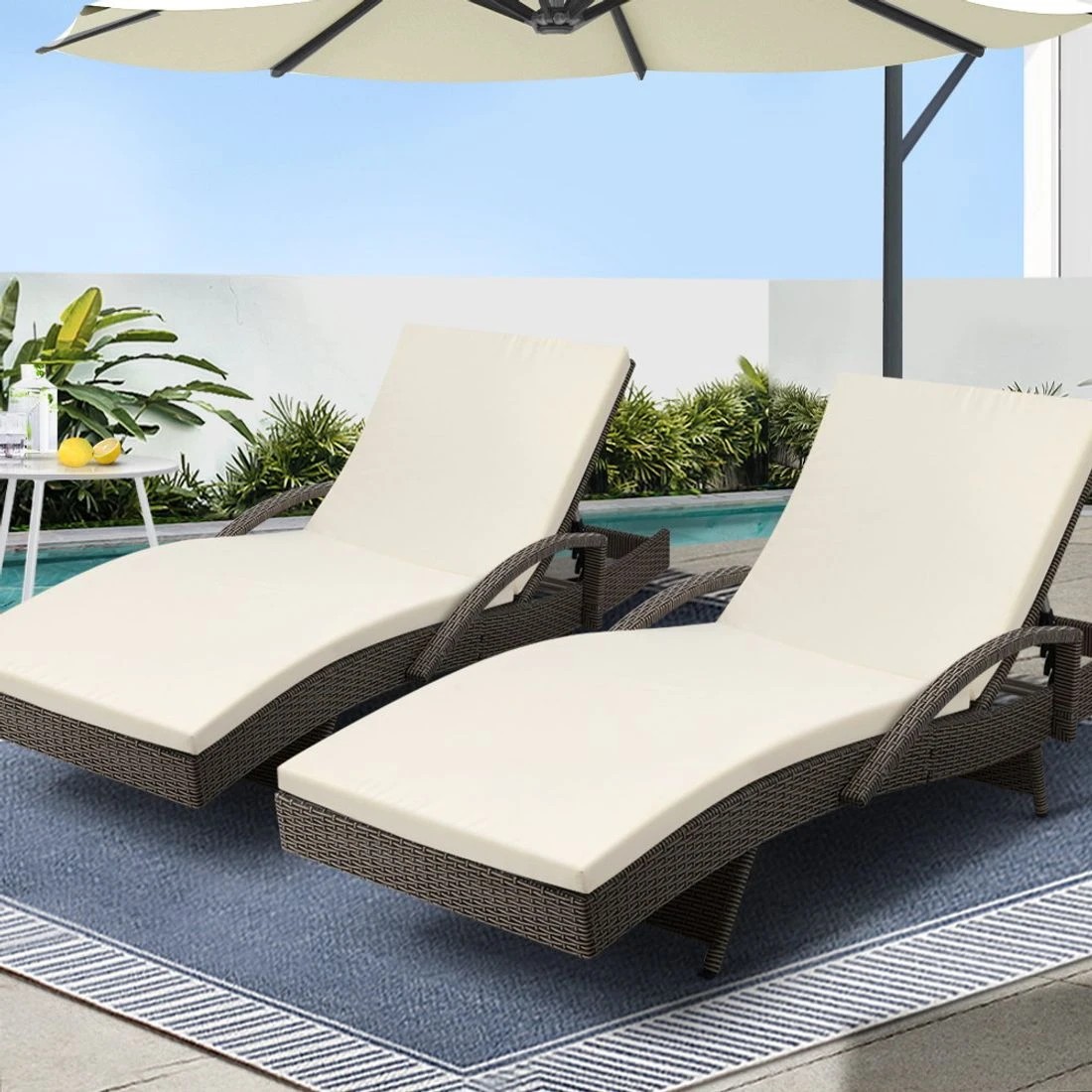 3 Gardeon 2PC Sun Lounge Wicker Lounger Outdoor Furniture Beach Chair Adjustable Cushion - Grey, 3 of 6