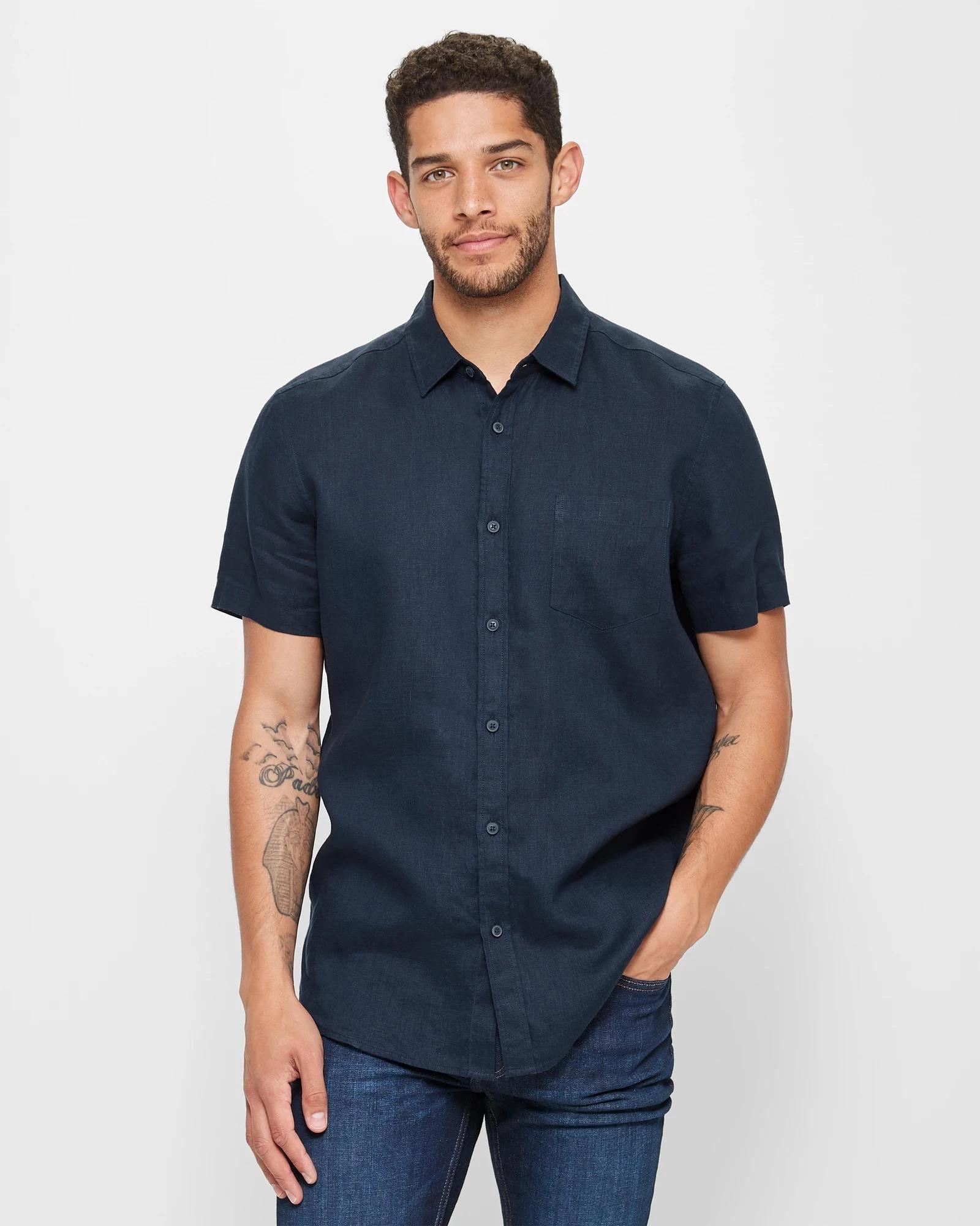 1 Target European Linen Shirt NAVY BLUE, 1 of 5