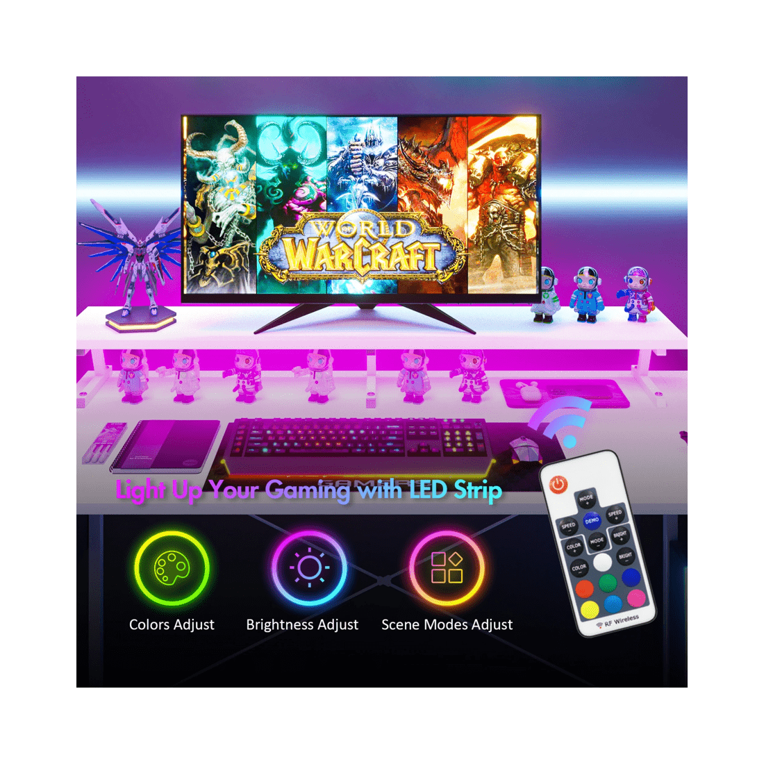 3 Advwin L Shaped Gaming Desk With Led Lights & Power Outlets 160cm Convertible Computer Desk With Monitor Stand White, 3 of 10