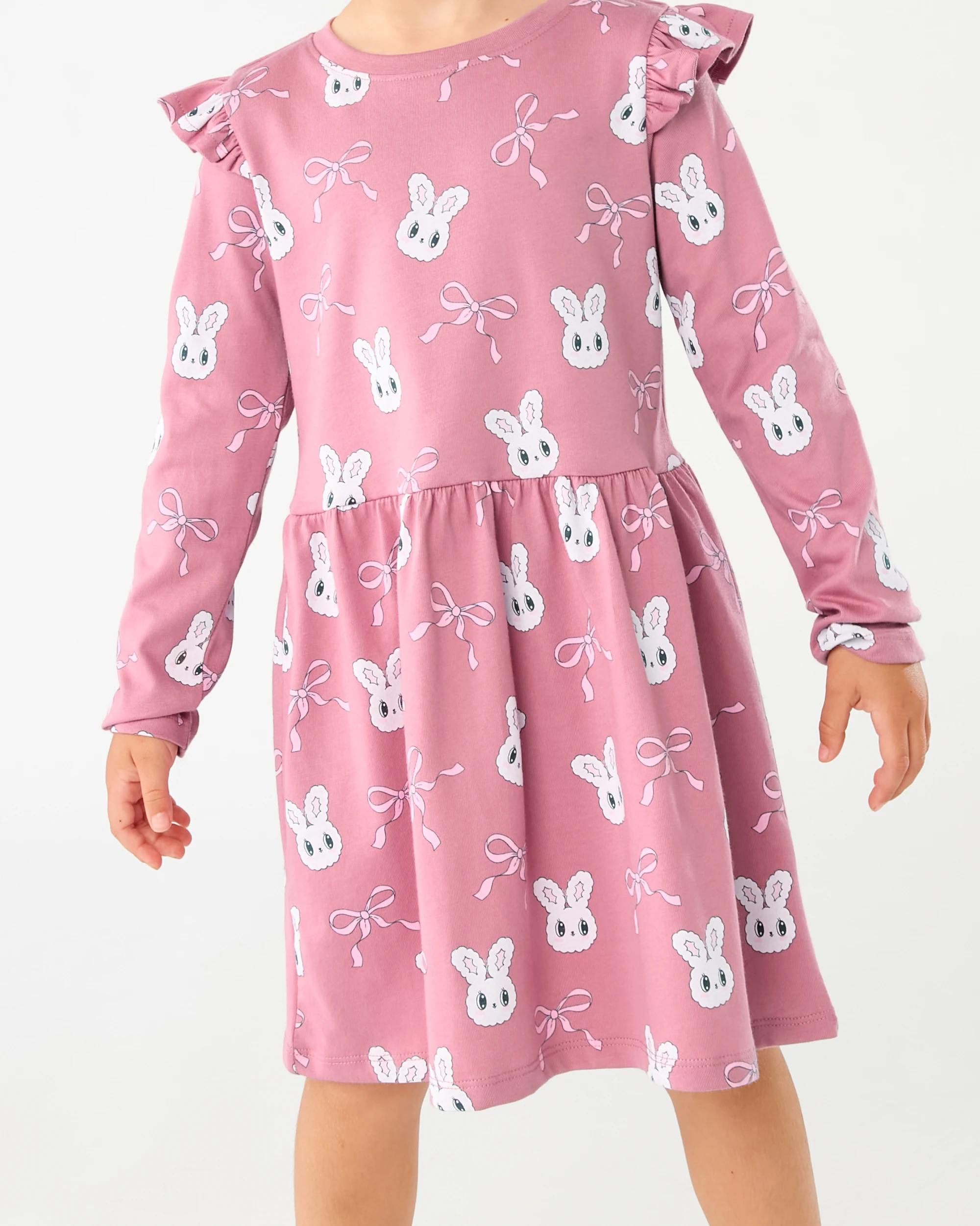 7 Long Sleeve Jersey Dress Pink Bunny, 7 of 8