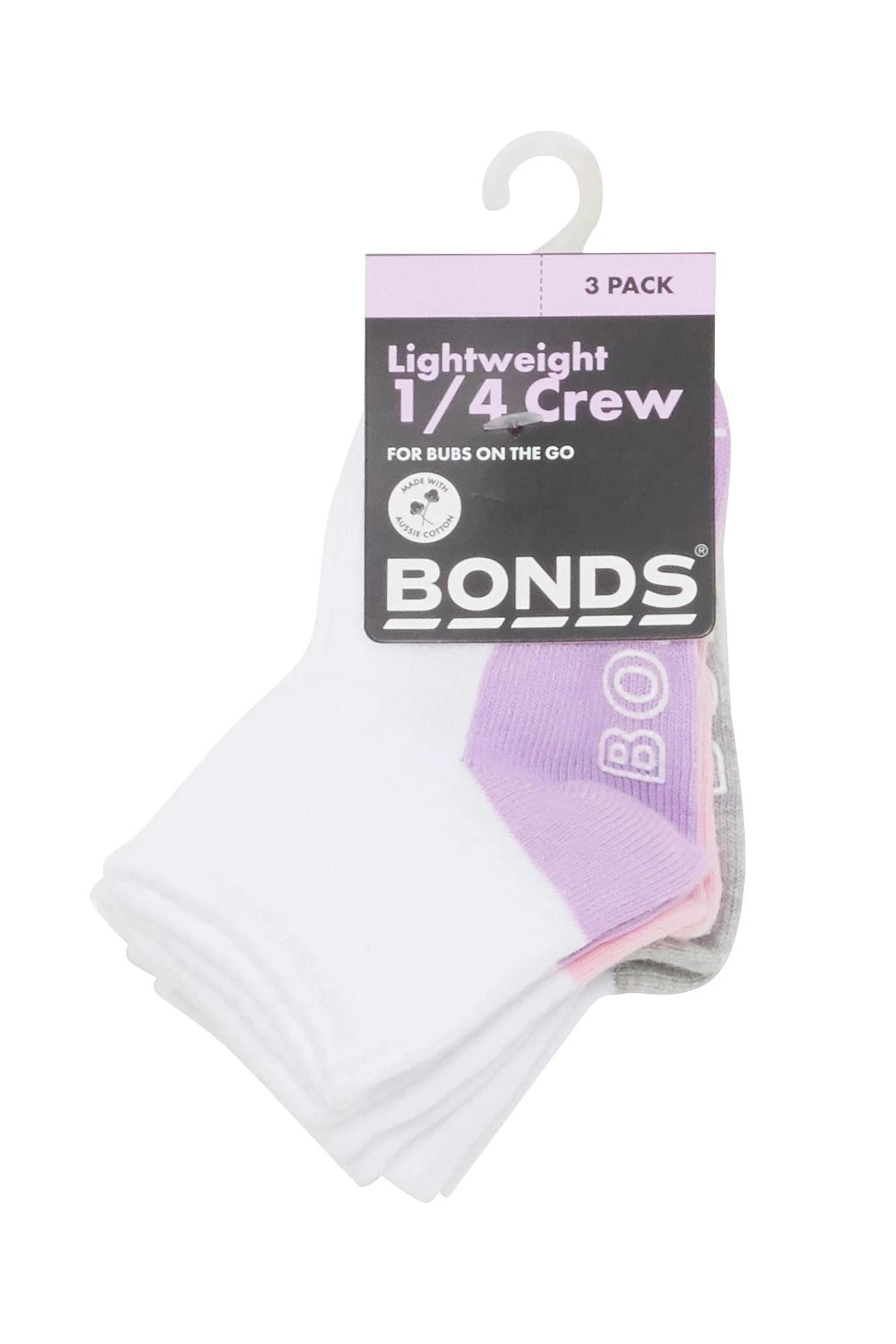 3 Baby Cotton Blend Logo Lightweight Quarter Crew Socks 3 Pack - Bonds PINK, 3 of 3