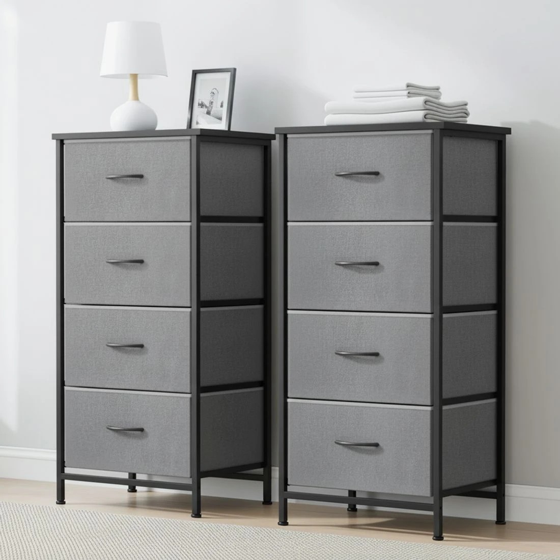 6 Artiss Set of 2 Chest of 4 Drawers Storage Dresser Tallboy - Grey, 6 of 6