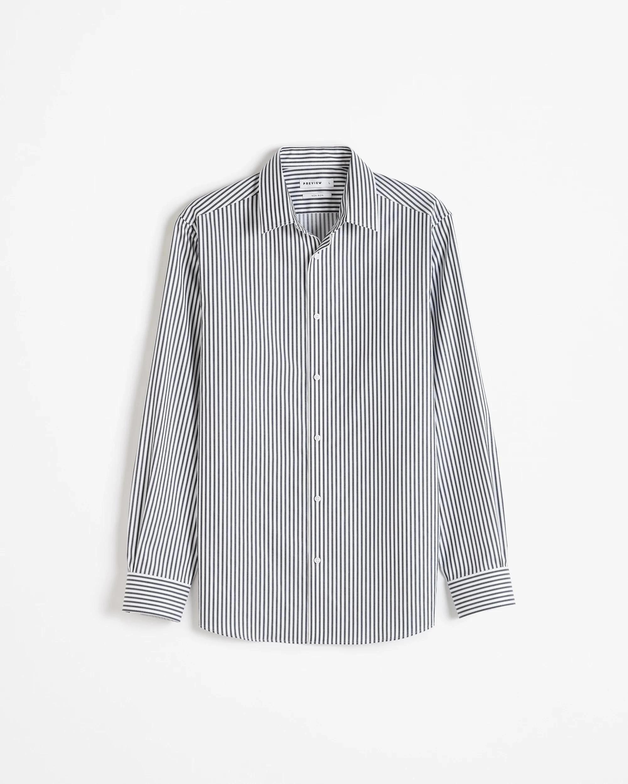 6 Preview Non Iron Long Sleeve Business Shirt NAVY STRIPE, 6 of 7