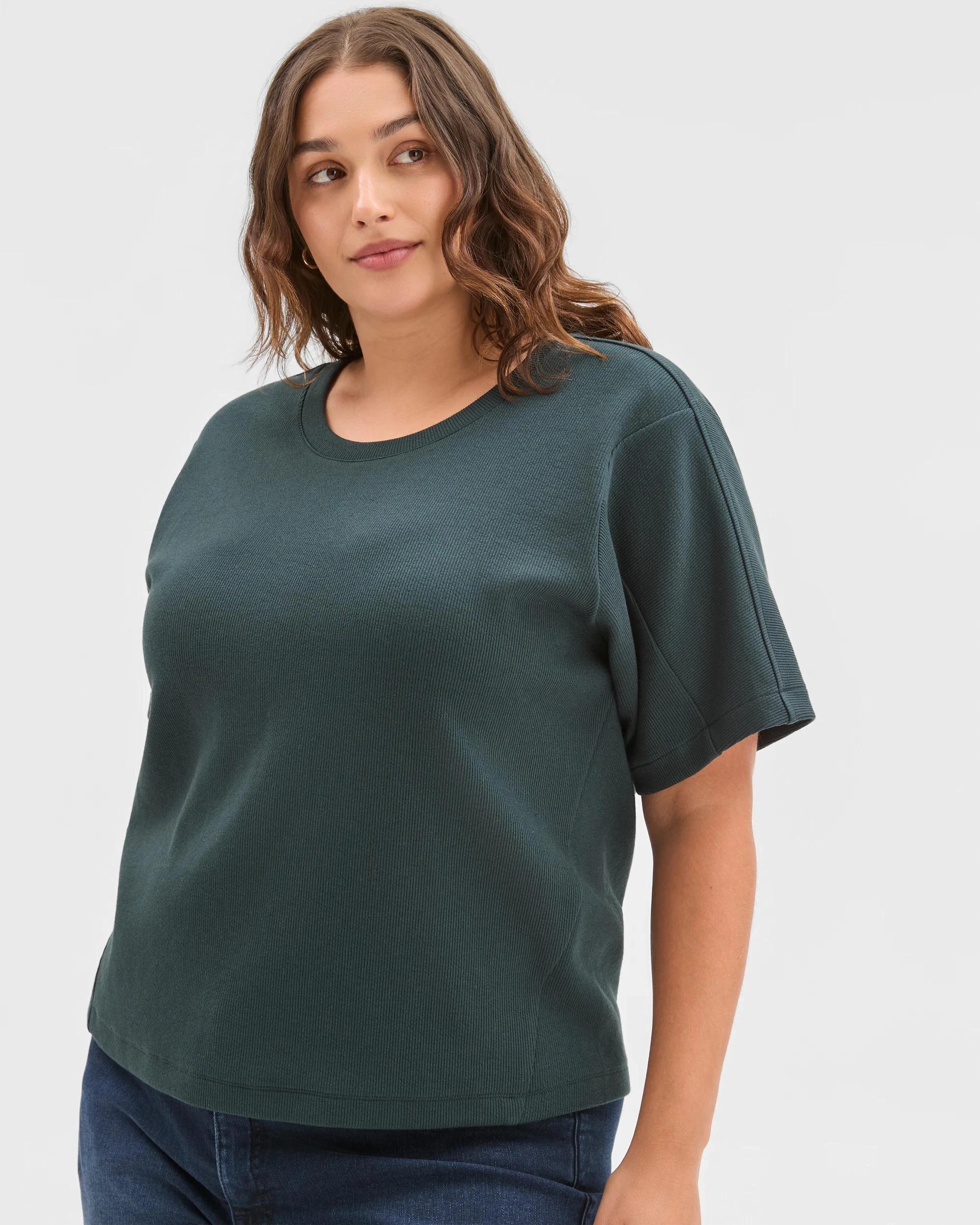 6 Target Curve Plus Size Spliced Boxy Textured T-Shirt MIDNIGHT JADE, 6 of 6