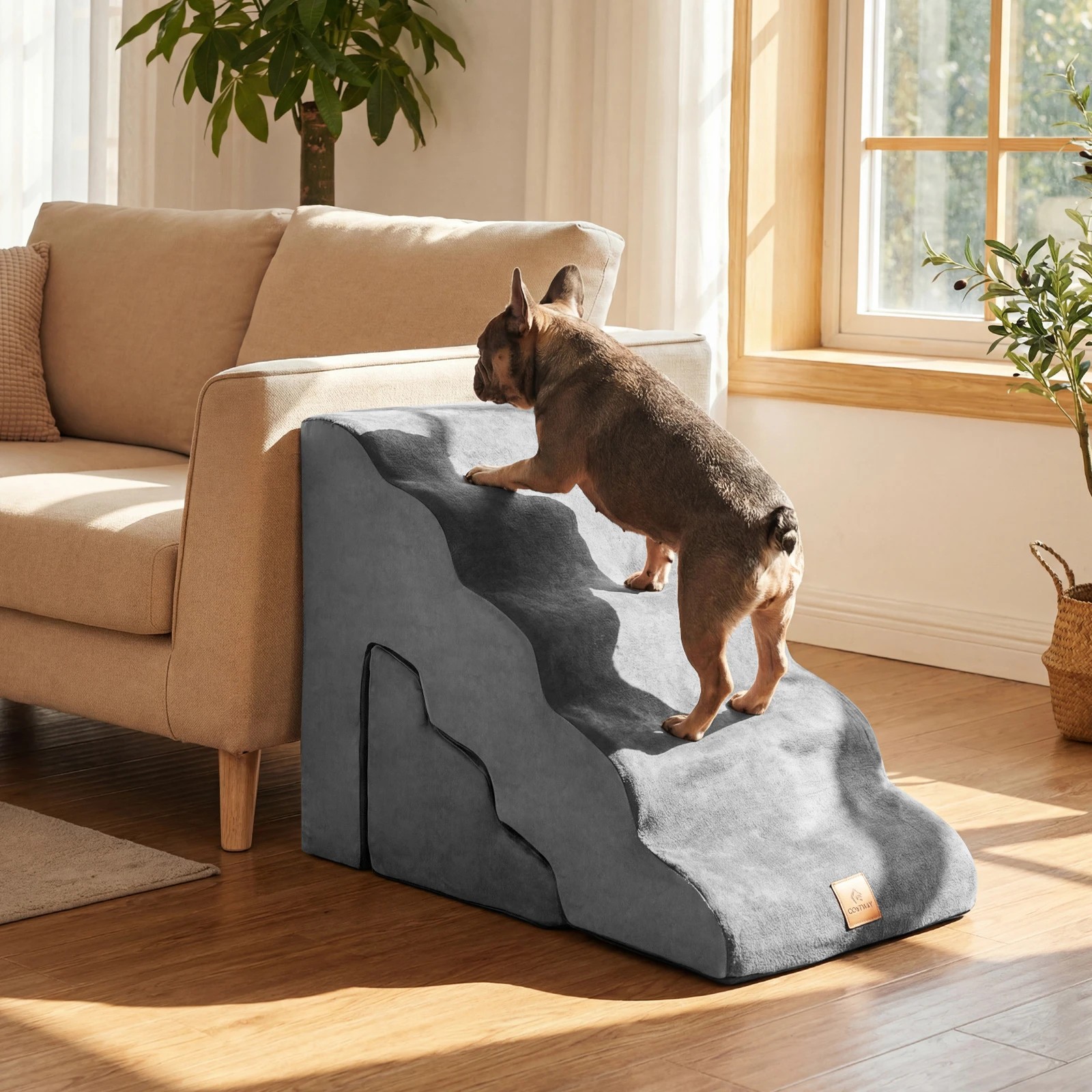 Costway 2-in-1 Foam Dog Ramp Set 3&5 Tier Pet Stairs w/Hair Remover ...