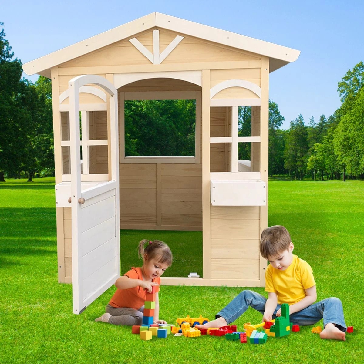 7 AUSWAY Outdoor Kids Cubby House Wooden Playhouse, 7 of 7
