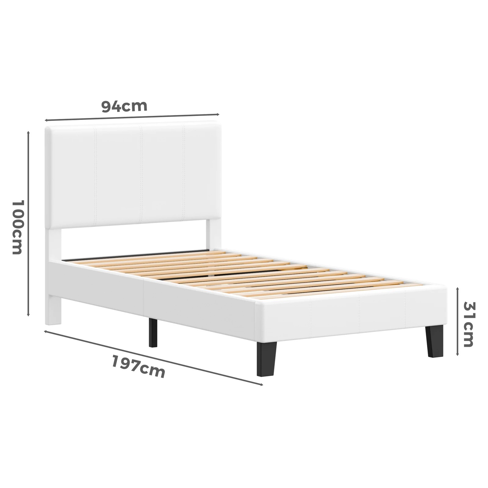 9 Alfordson Bed Frame Single Size Mattress Base Platform Leather Linus - White, 9 of 9