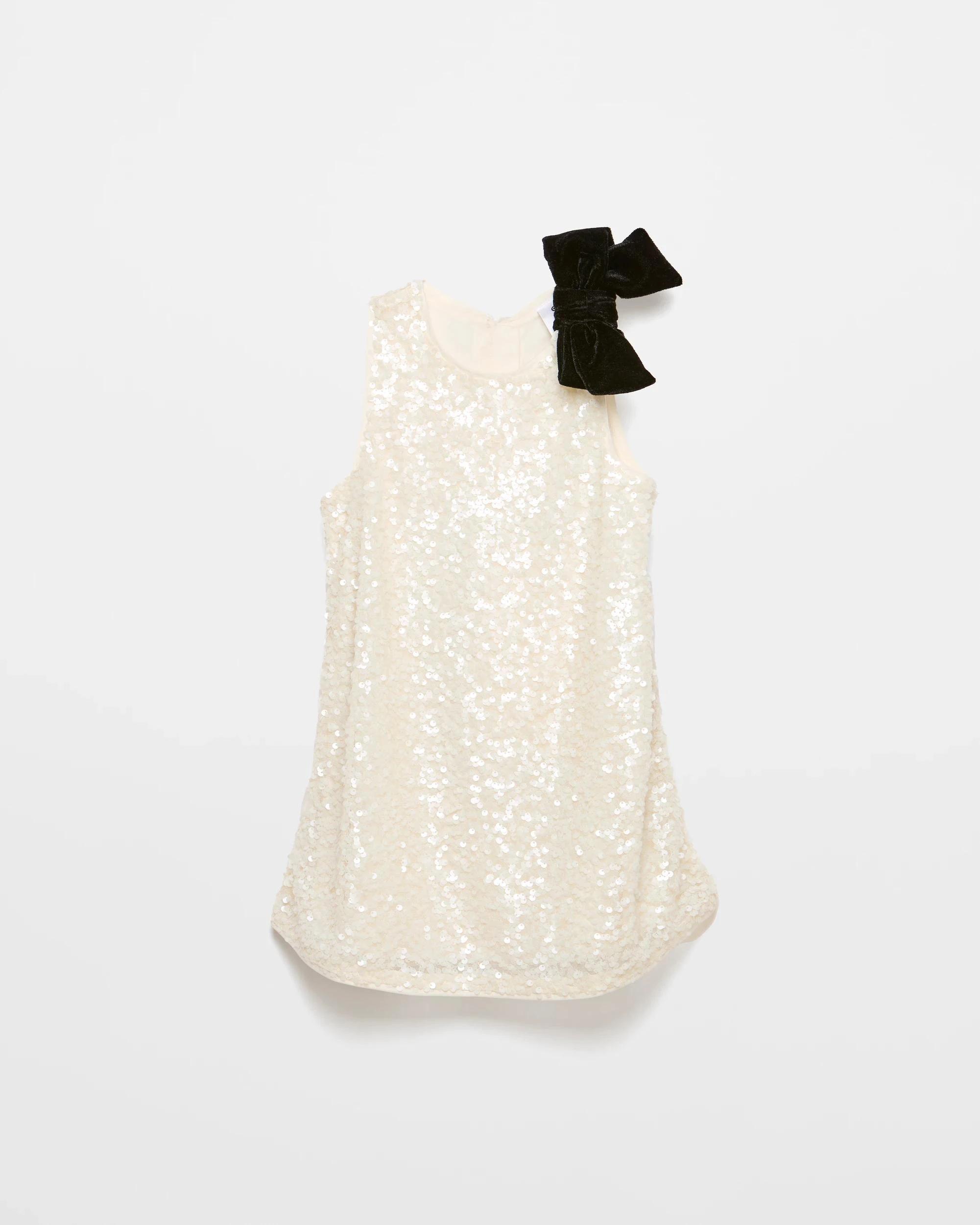 5 Target Kids Sequin Velour Bow Occasion Dress CREAM, 5 of 10