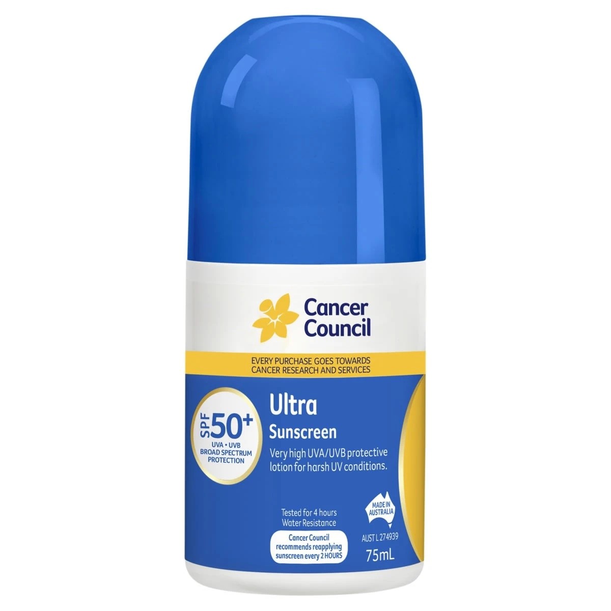 1 Cancer Council SPF50+ Ultra Sunscreen Roll On 75ml, 1 of 4