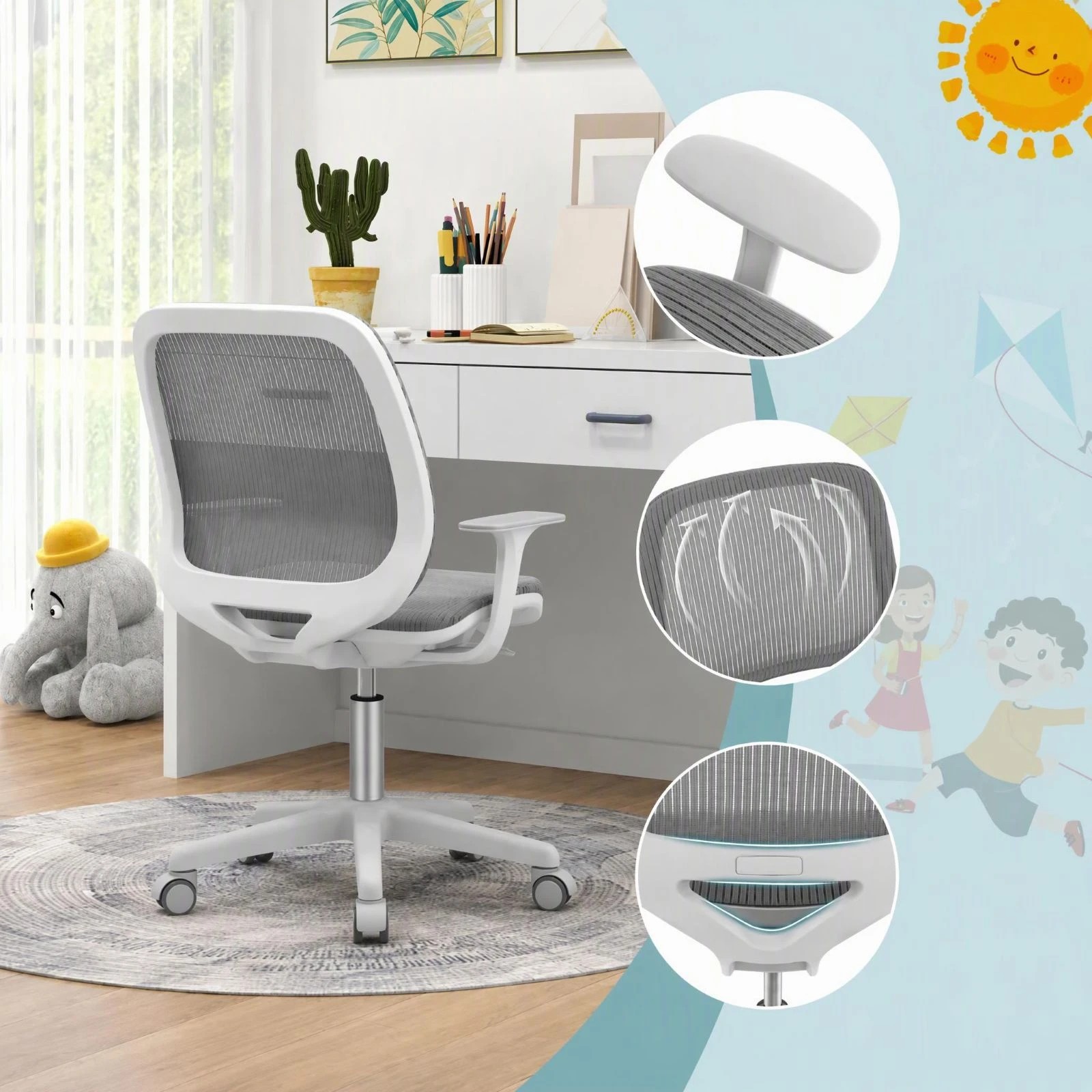 Costway Kids Desk Chair Swivel Mesh Computer Chair Study Chair w ...